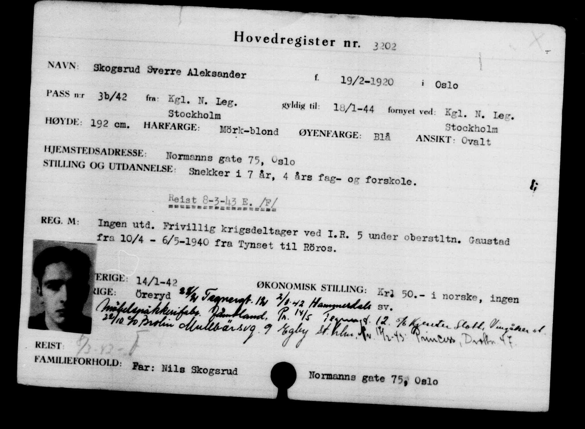 Utenriksstasjonene, Legasjonen i Stockholm, Flyktningkontoret, AV/RA-S-6753/V/Va/L0003: Kjesäterkartoteket, flyktninger med registreringsnr. 2001-3495, 1940-1945, s. 1657
