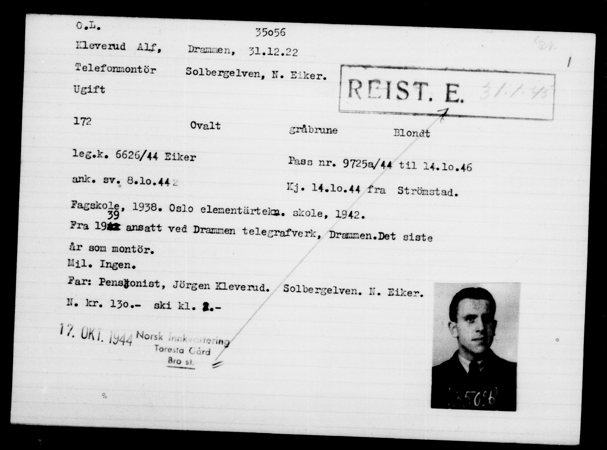 Utenriksstasjonene, Legasjonen i Stockholm, Flyktningkontoret, AV/RA-S-6753/V/Va/L0014: Kjesäterkartoteket, flyktninger med registreringsnr. 34700-37855, 1940-1945, s. 377