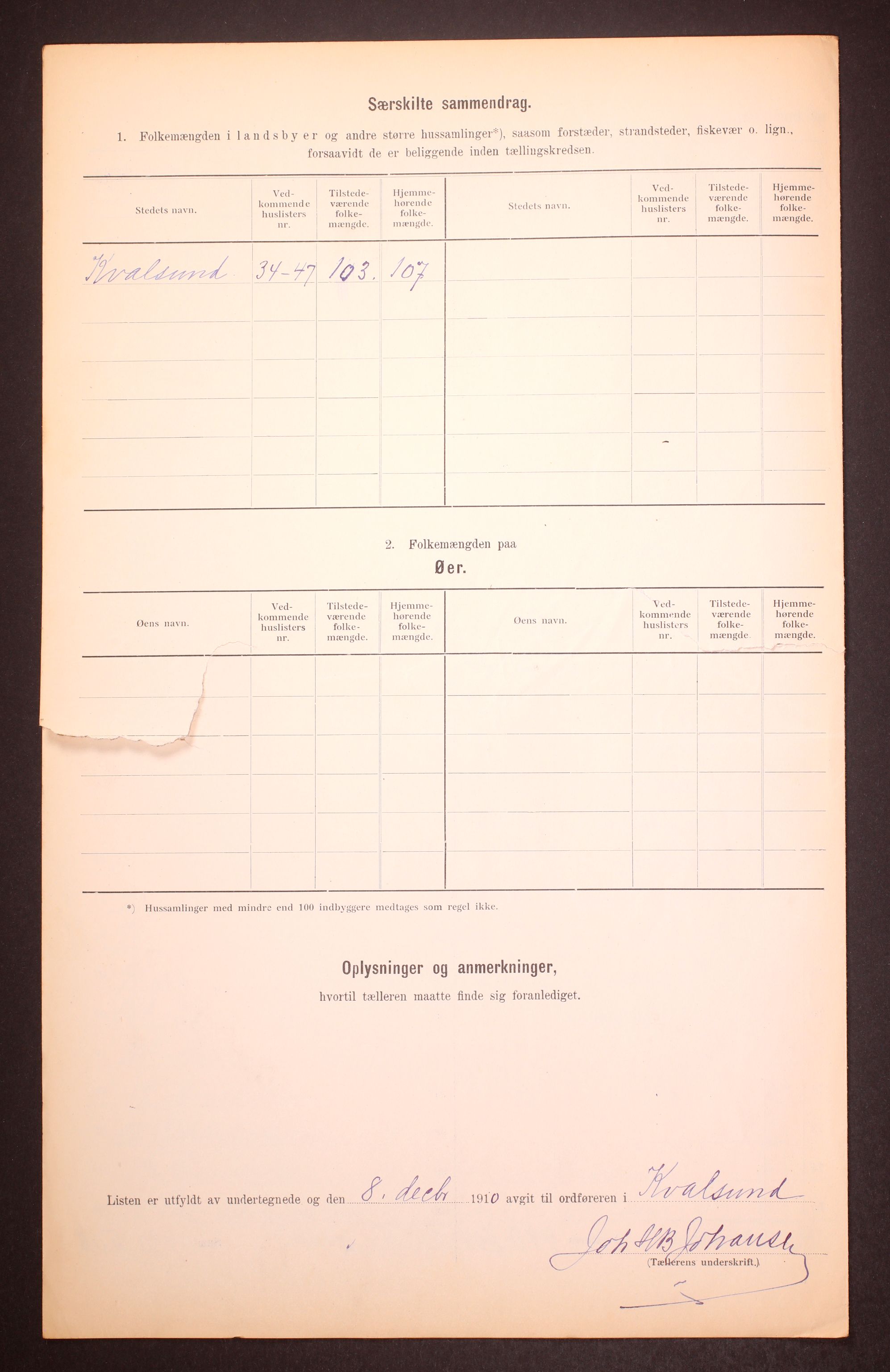 RA, Folketelling 1910 for 2017 Kvalsund herred, 1910, s. 6