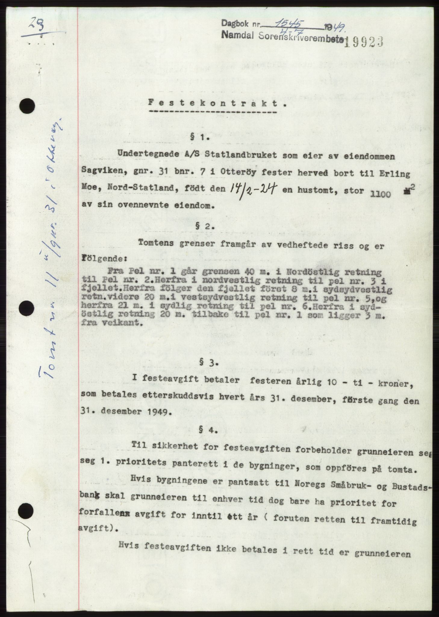 Namdal sorenskriveri, SAT/A-4133/1/2/2C: Pantebok nr. -, 1949-1949, Dagboknr: 1545/1949