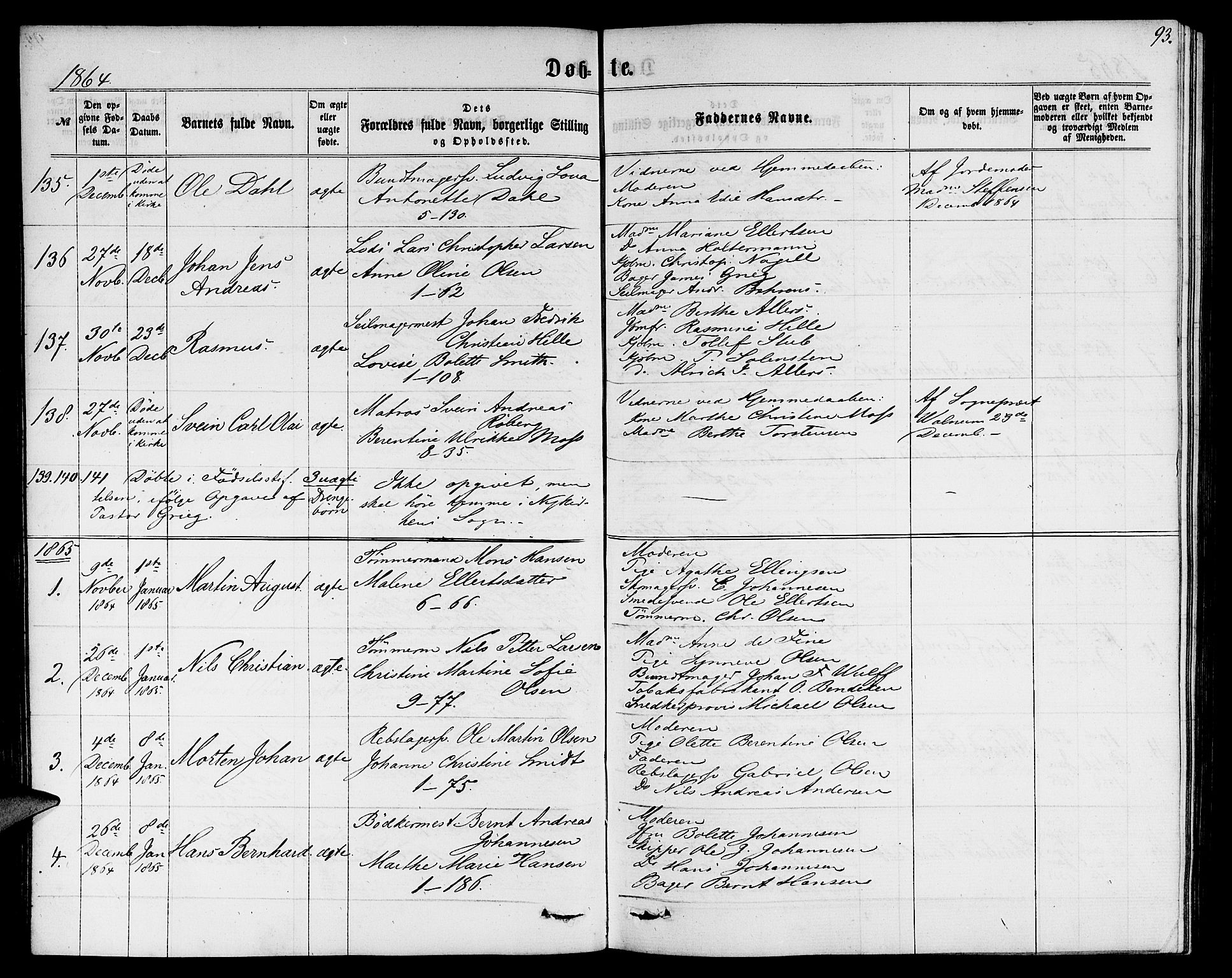 Nykirken Sokneprestembete, AV/SAB-A-77101/H/Hab: Klokkerbok nr. B 2, 1859-1868, s. 93