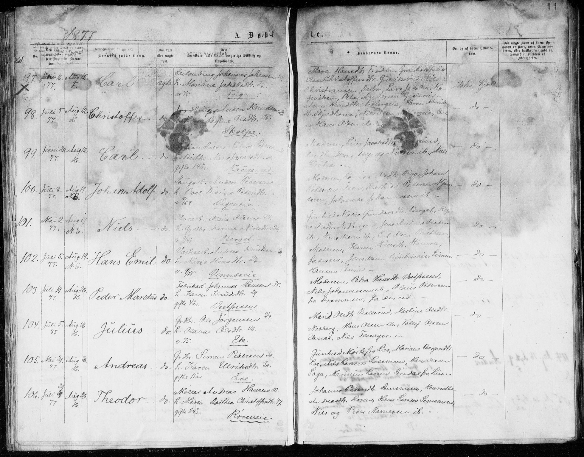 Eiker kirkebøker, AV/SAKO-A-4/G/Ga/L0004: Klokkerbok nr. I 4, 1877-1877, s. 11