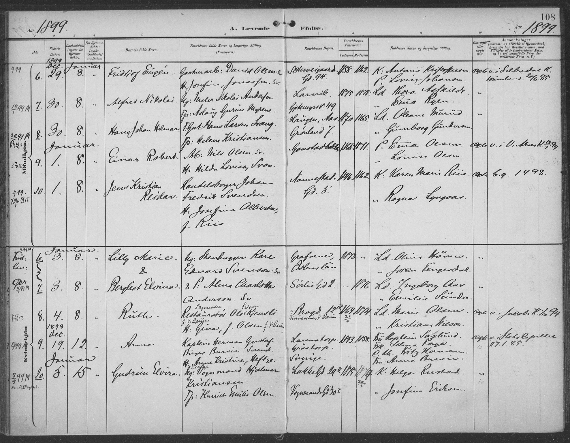 Rikshospitalet prestekontor Kirkebøker, AV/SAO-A-10309b/F/L0011: Ministerialbok nr. 11, 1898-1900, s. 108