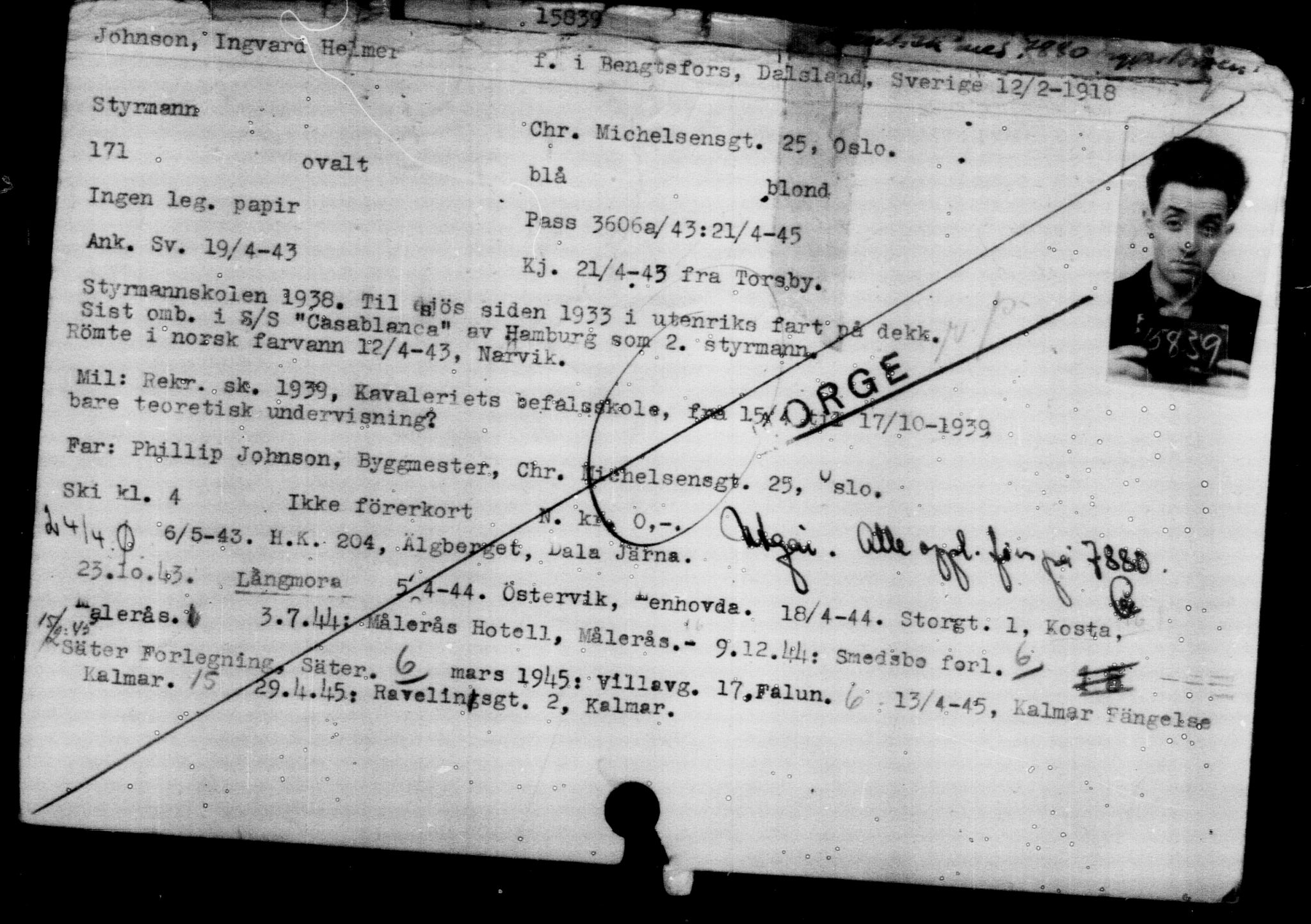 Utenriksstasjonene, Legasjonen i Stockholm, Flyktningkontoret, AV/RA-S-6753/V/Va/L0008: Kjesäterkartoteket, flyktning nr. 15700-18547, 1940-1945, s. 141