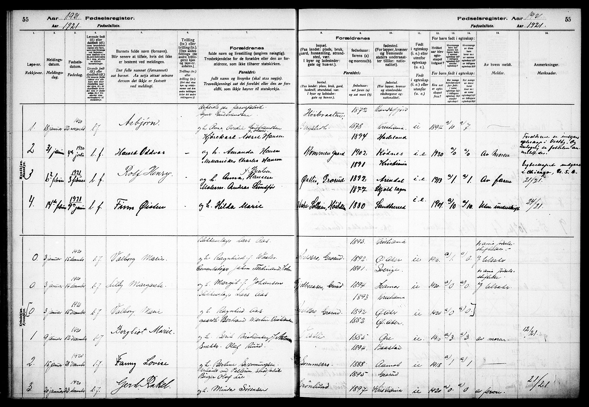 Østre Aker prestekontor Kirkebøker, SAO/A-10840/J/Jb/L0001: Fødselsregister nr. II 1, 1916-1932, s. 55