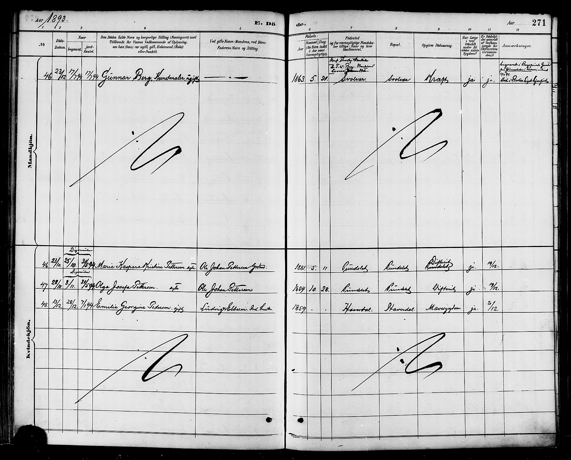 Ministerialprotokoller, klokkerbøker og fødselsregistre - Nordland, AV/SAT-A-1459/874/L1060: Ministerialbok nr. 874A04, 1890-1899, s. 271