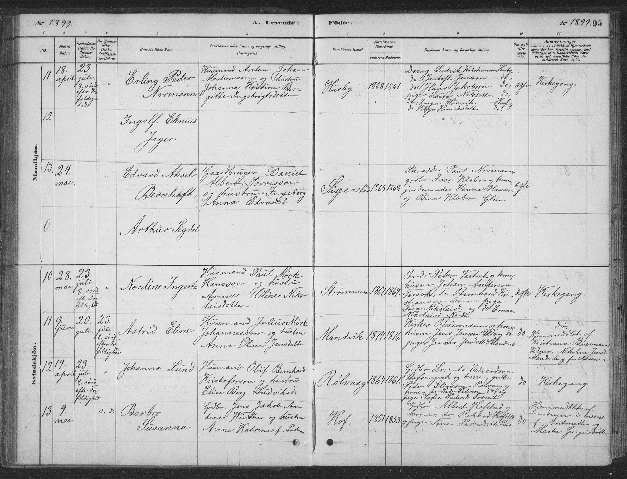Ministerialprotokoller, klokkerbøker og fødselsregistre - Nordland, AV/SAT-A-1459/835/L0532: Klokkerbok nr. 835C04, 1880-1905, s. 95