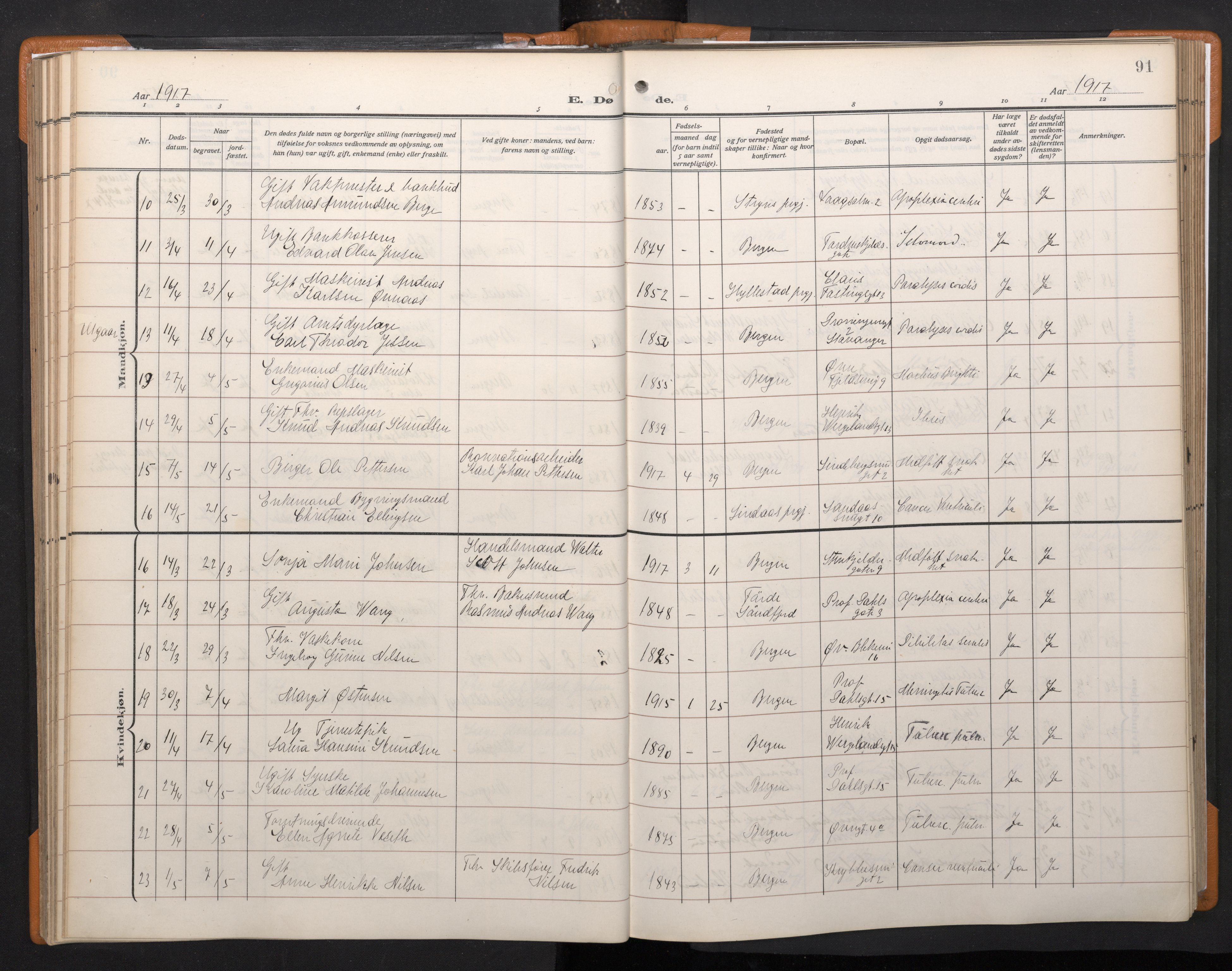 Korskirken sokneprestembete, AV/SAB-A-76101/H/Haa/L0048: Ministerialbok nr. E 6, 1910-1960, s. 90b-91a