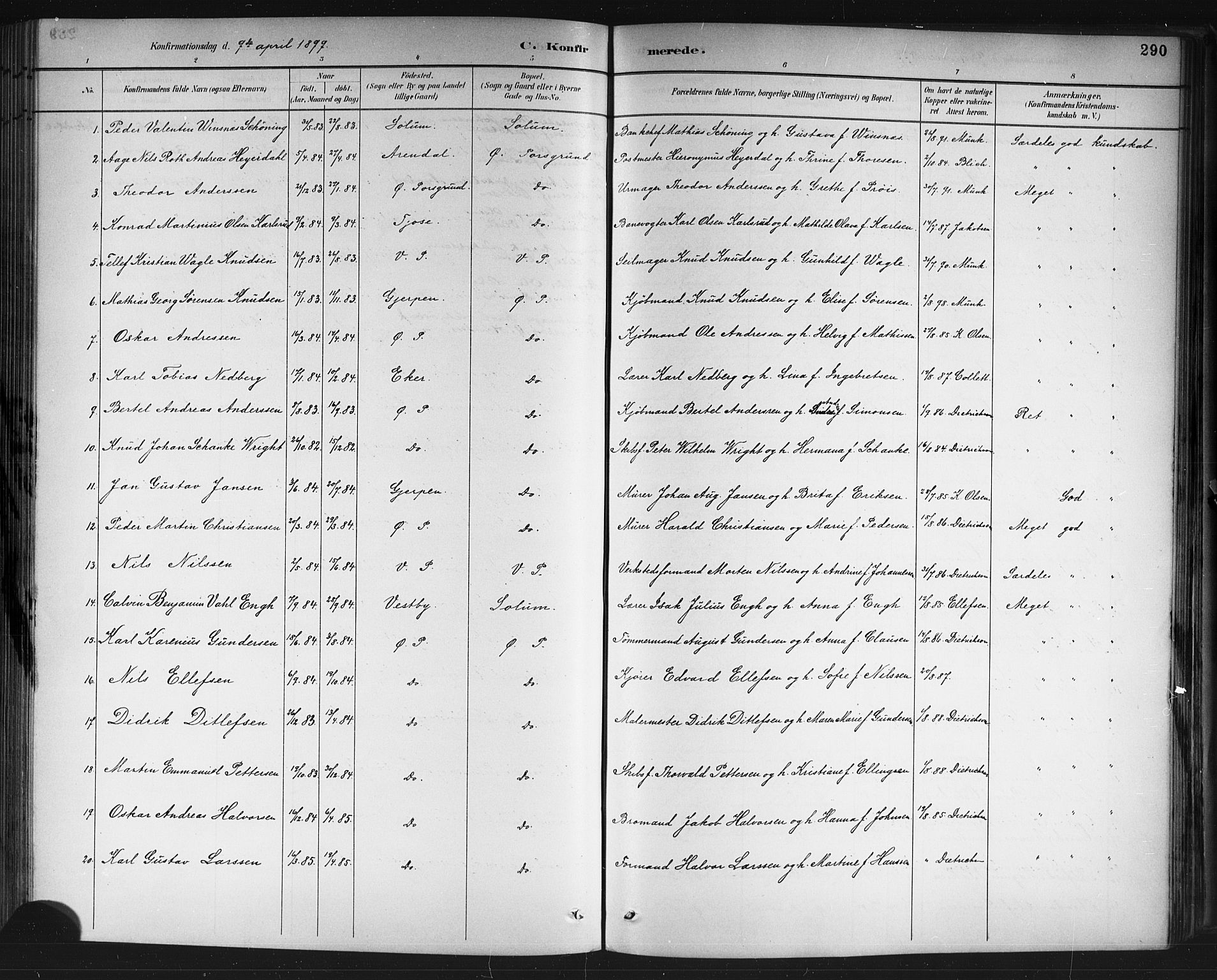 Porsgrunn kirkebøker , AV/SAKO-A-104/G/Gb/L0005: Klokkerbok nr. II 5, 1883-1915, s. 290