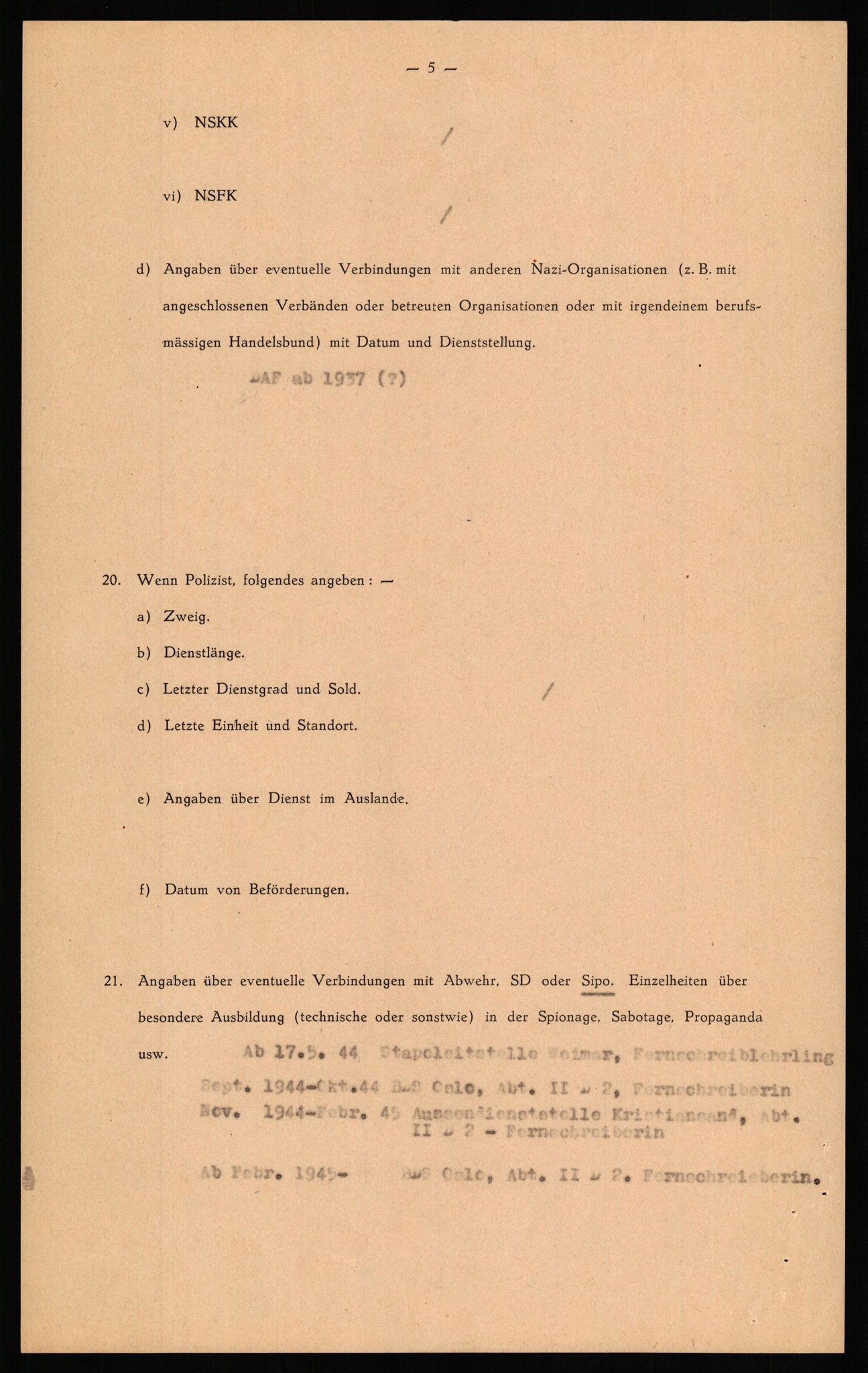 Forsvaret, Forsvarets overkommando II, AV/RA-RAFA-3915/D/Db/L0024: CI Questionaires. Tyske okkupasjonsstyrker i Norge. Tyskere., 1945-1946, s. 403