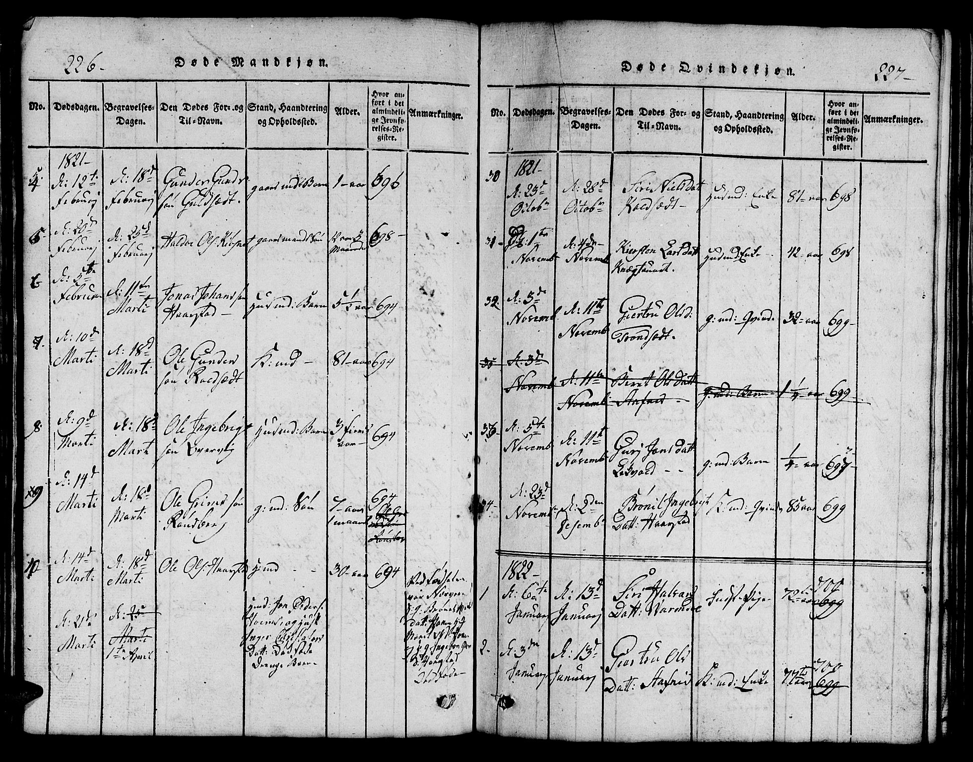 Ministerialprotokoller, klokkerbøker og fødselsregistre - Sør-Trøndelag, AV/SAT-A-1456/695/L1152: Klokkerbok nr. 695C03, 1816-1831, s. 226-227