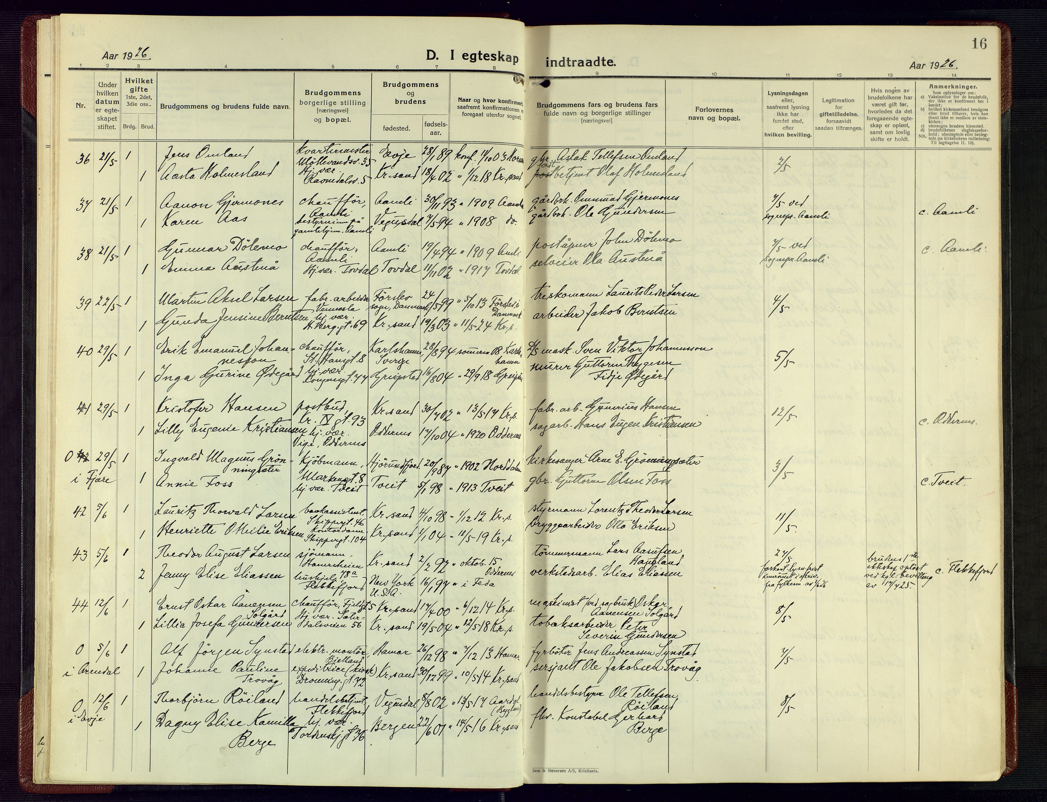 Kristiansand domprosti, AV/SAK-1112-0006/F/Fa/L0029: Ministerialbok nr. A 28, 1925-1936, s. 16