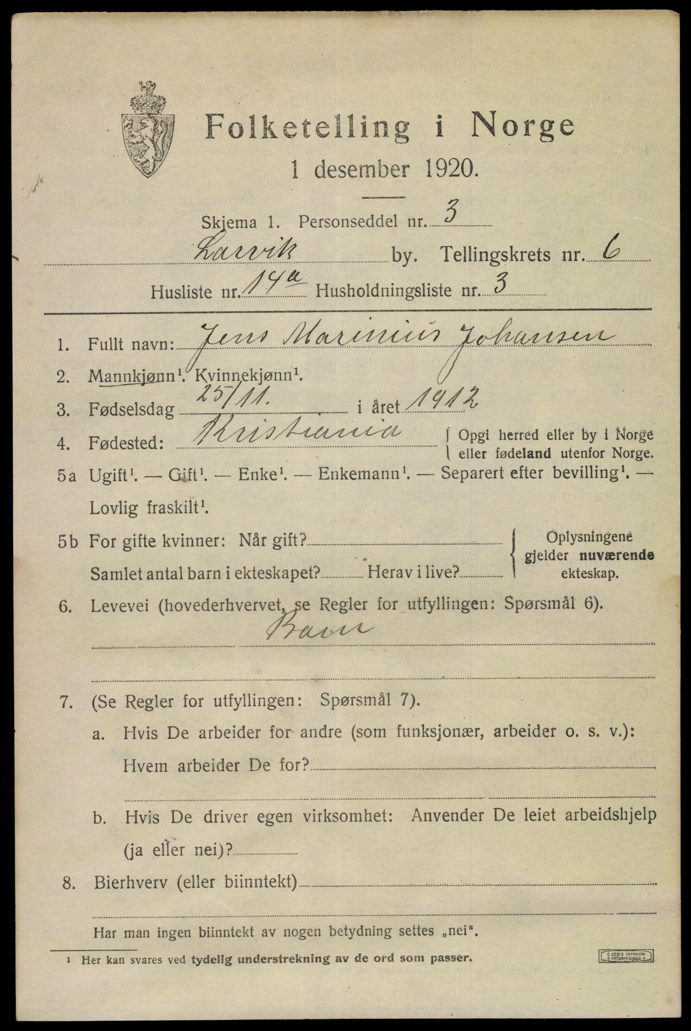 SAKO, Folketelling 1920 for 0707 Larvik kjøpstad, 1920, s. 18240