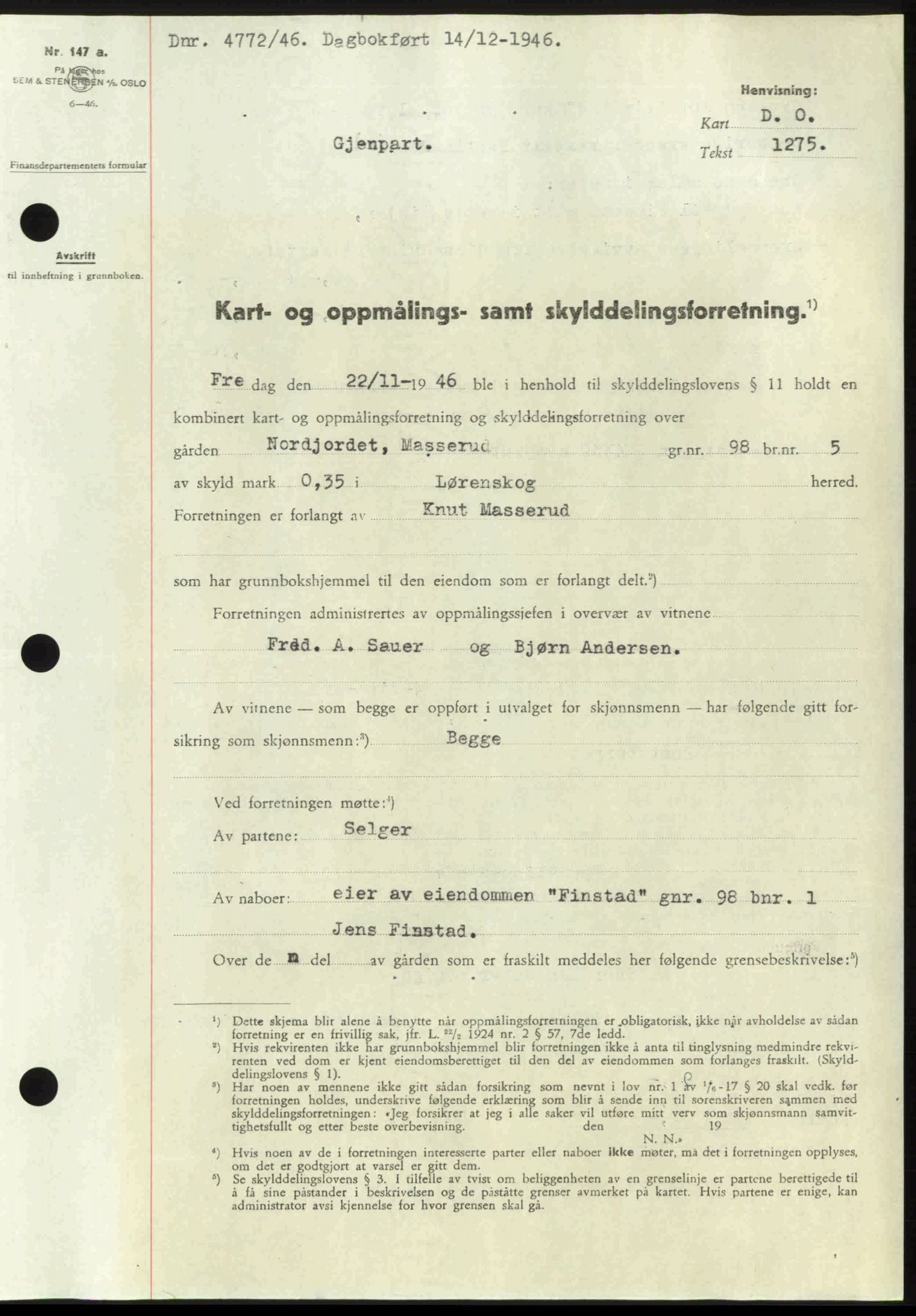 Nedre Romerike sorenskriveri, AV/SAO-A-10469/G/Gb/Gbd/L0017: Pantebok nr. 17, 1946-1946, Dagboknr: 4772/1946