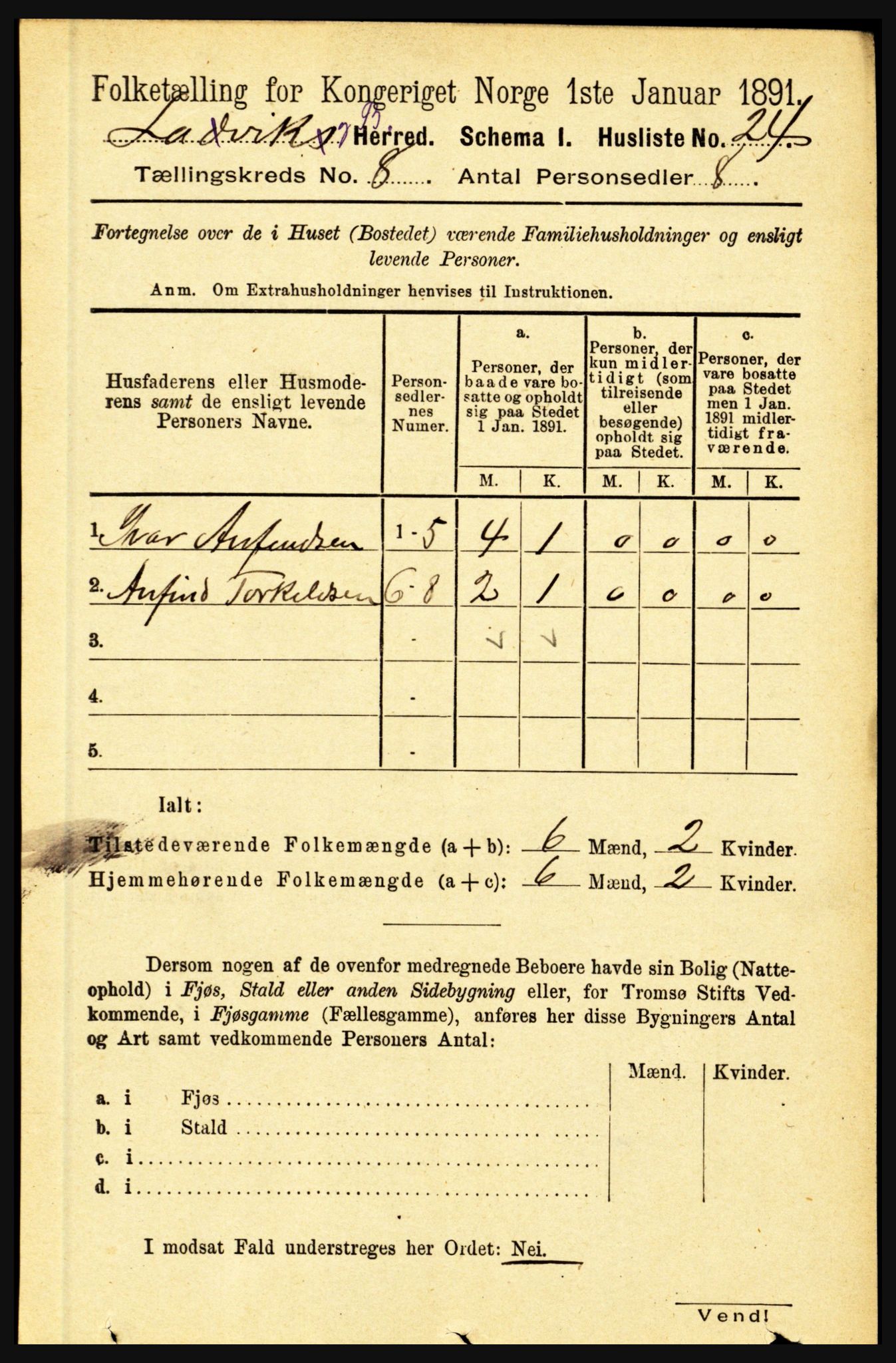 RA, Folketelling 1891 for 1415 Lavik og Brekke herred, 1891, s. 1486