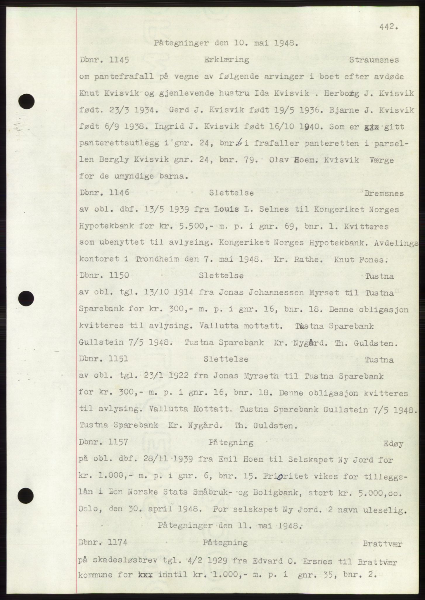 Nordmøre sorenskriveri, AV/SAT-A-4132/1/2/2Ca: Pantebok nr. C82b, 1946-1951, Dagboknr: 1145/1948