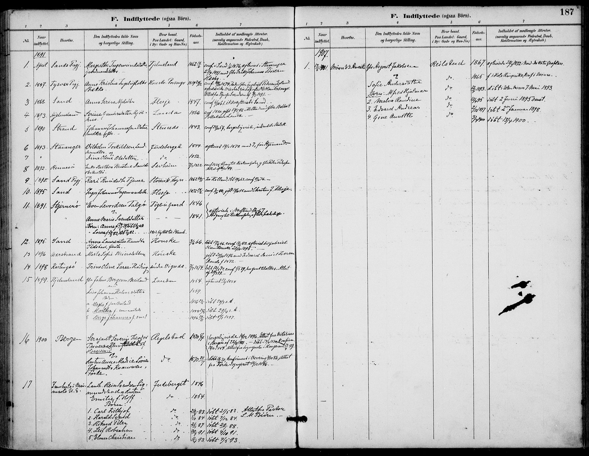 Finnøy sokneprestkontor, SAST/A-101825/H/Ha/Haa/L0011: Ministerialbok nr. A 11, 1891-1910, s. 187