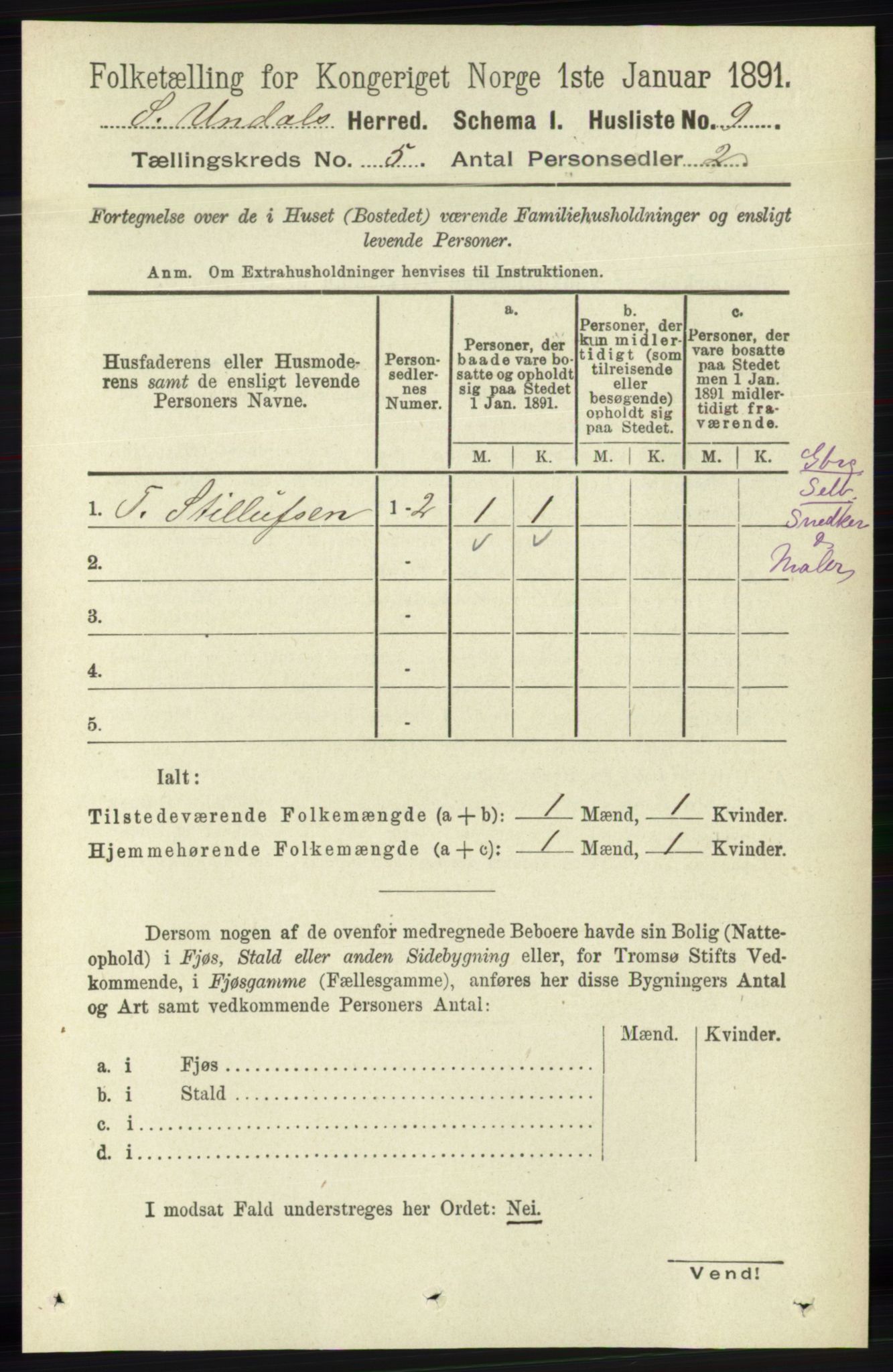 RA, Folketelling 1891 for 1029 Sør-Audnedal herred, 1891, s. 1837