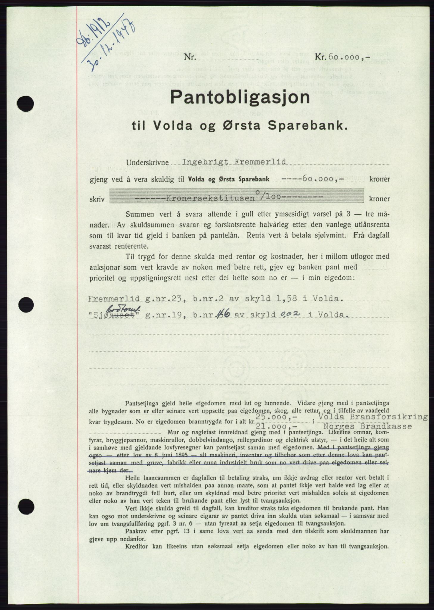 Søre Sunnmøre sorenskriveri, AV/SAT-A-4122/1/2/2C/L0115: Pantebok nr. 3B, 1947-1948, Dagboknr: 1912/1947