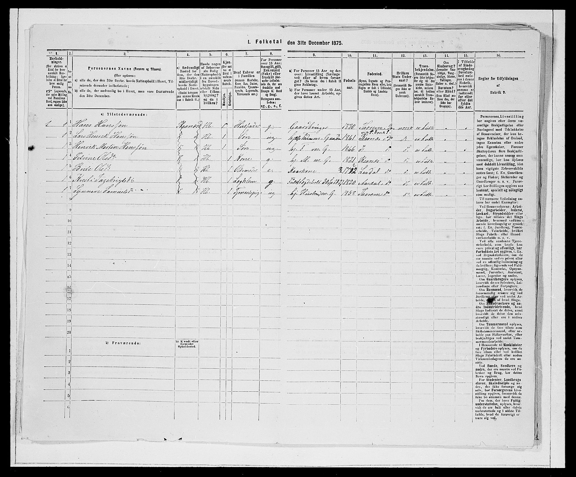 SAB, Folketelling 1875 for 1442P Davik prestegjeld, 1875, s. 301