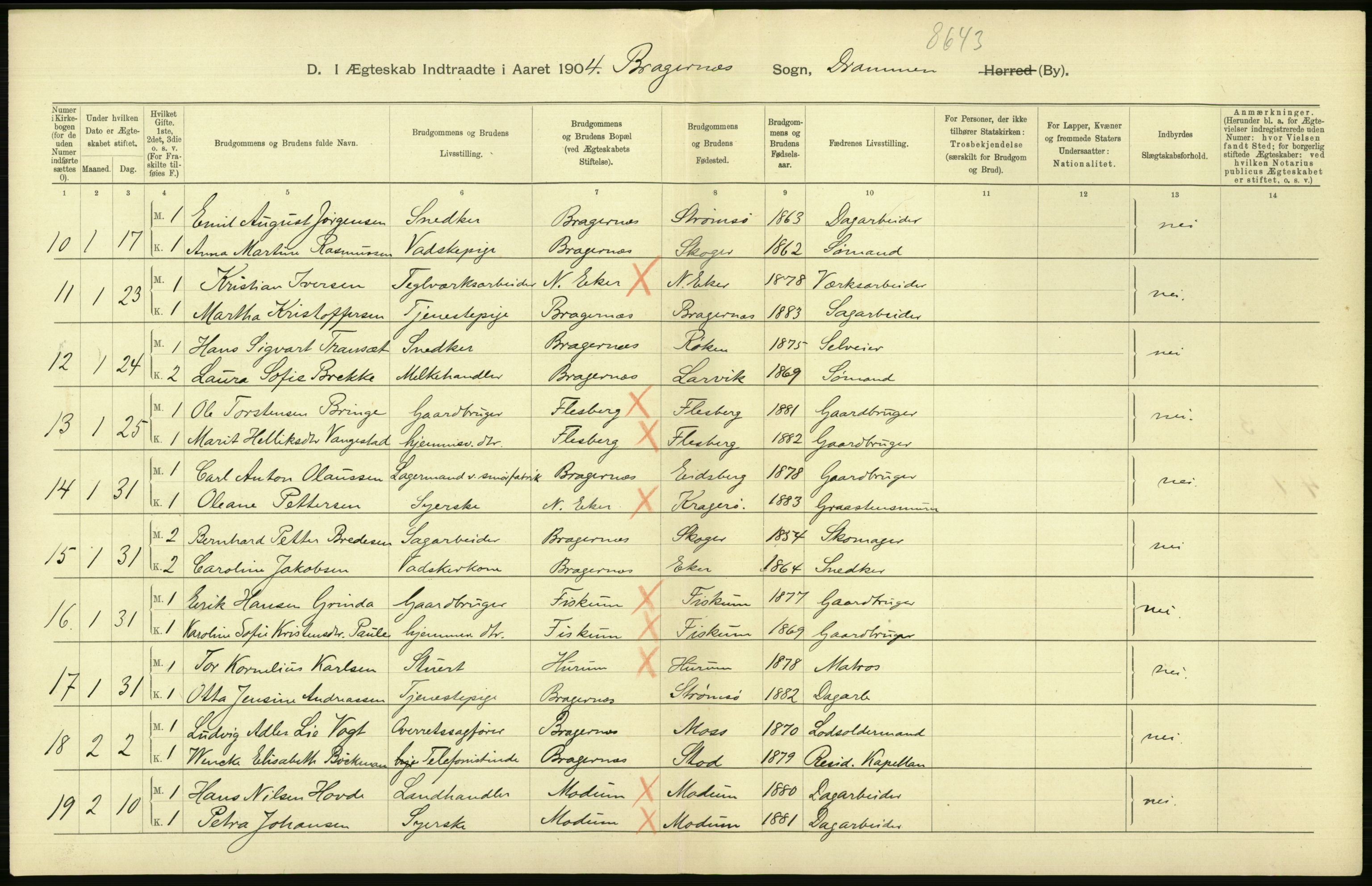 Statistisk sentralbyrå, Sosiodemografiske emner, Befolkning, AV/RA-S-2228/D/Df/Dfa/Dfab/L0007: Buskerud amt: Fødte, gifte, døde, 1904, s. 636