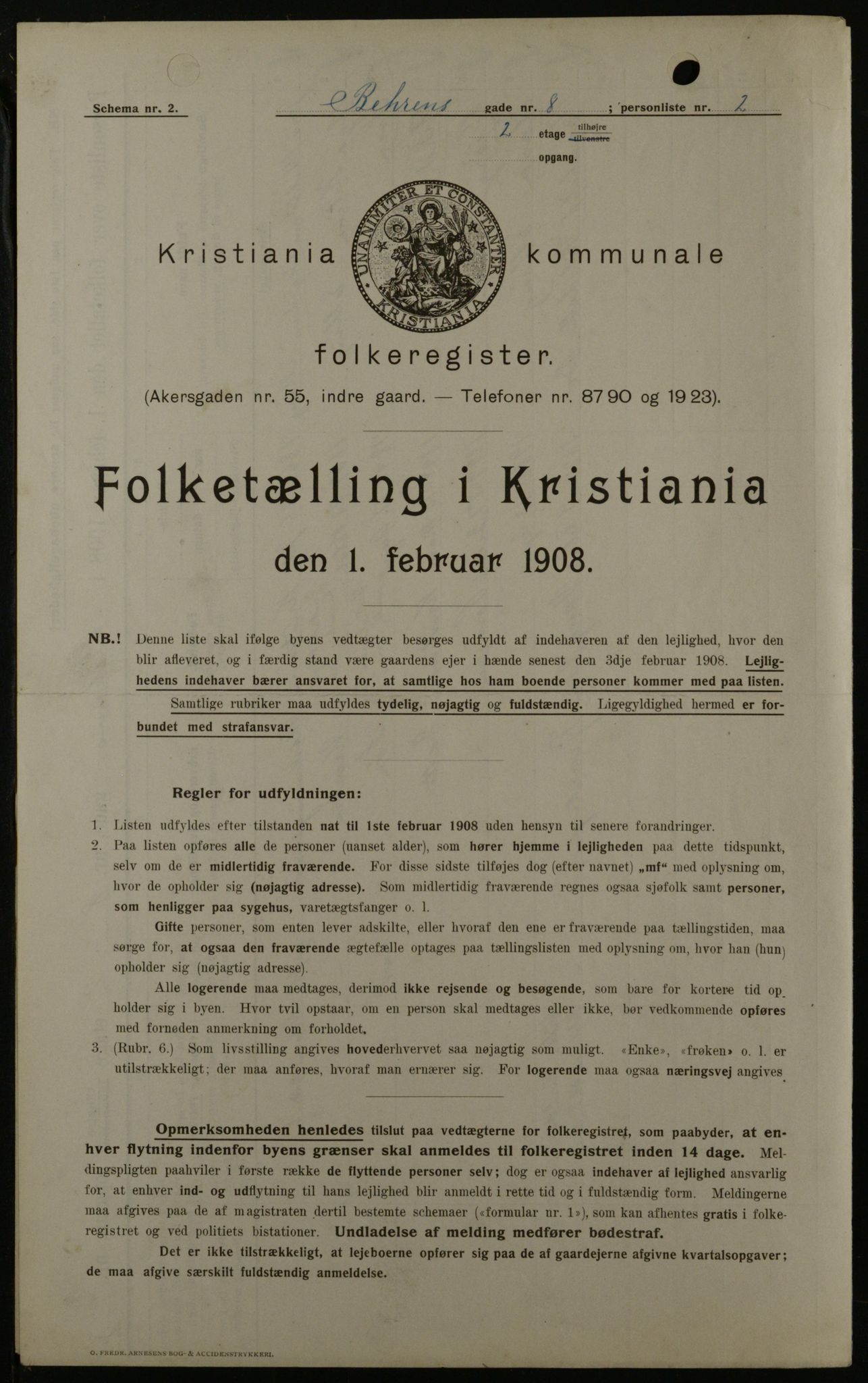 OBA, Kommunal folketelling 1.2.1908 for Kristiania kjøpstad, 1908, s. 3439