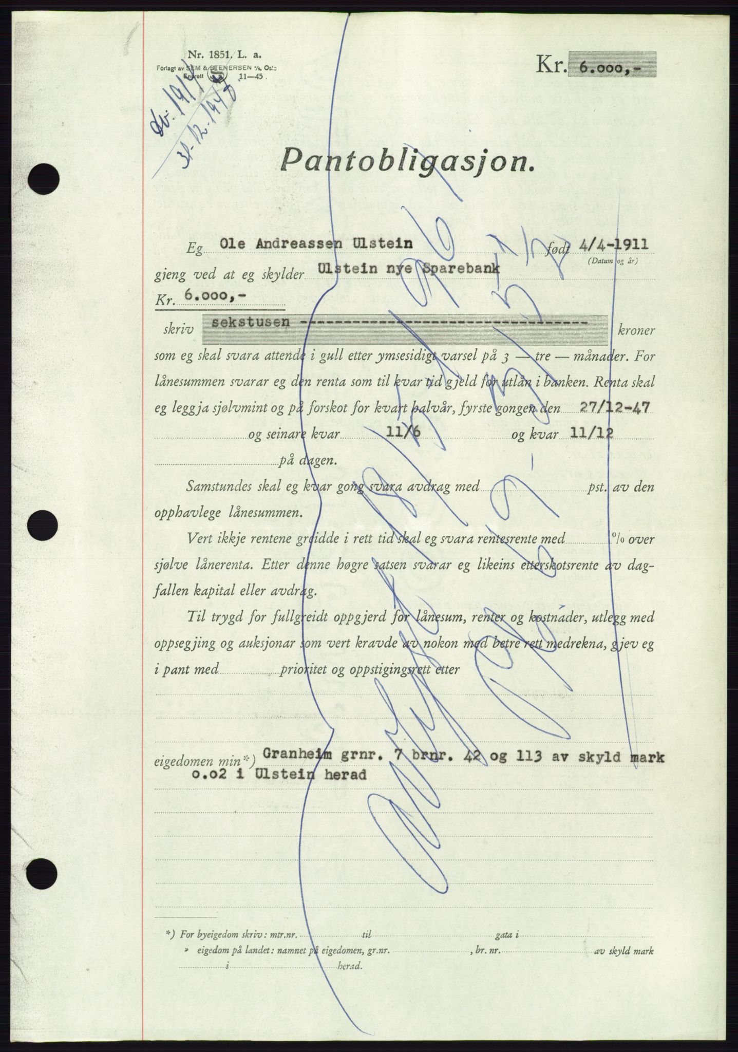 Søre Sunnmøre sorenskriveri, AV/SAT-A-4122/1/2/2C/L0115: Pantebok nr. 3B, 1947-1948, Dagboknr: 1914/1947