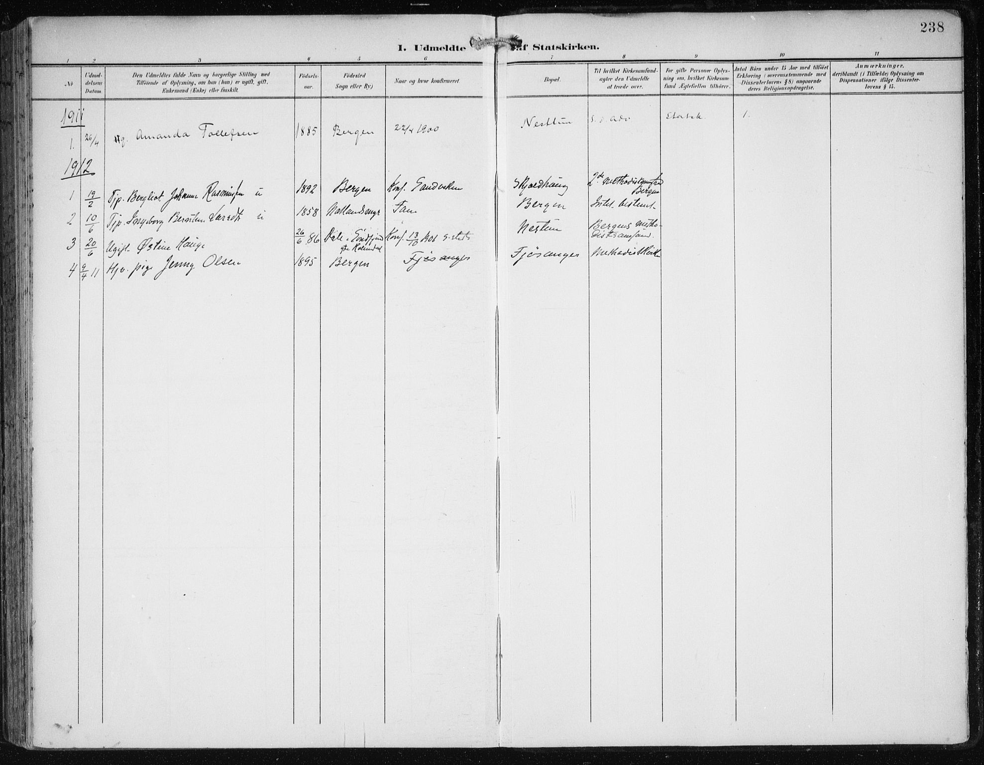 Fana Sokneprestembete, SAB/A-75101/H/Haa/Haai/L0003: Ministerialbok nr. I 3, 1900-1912, s. 238