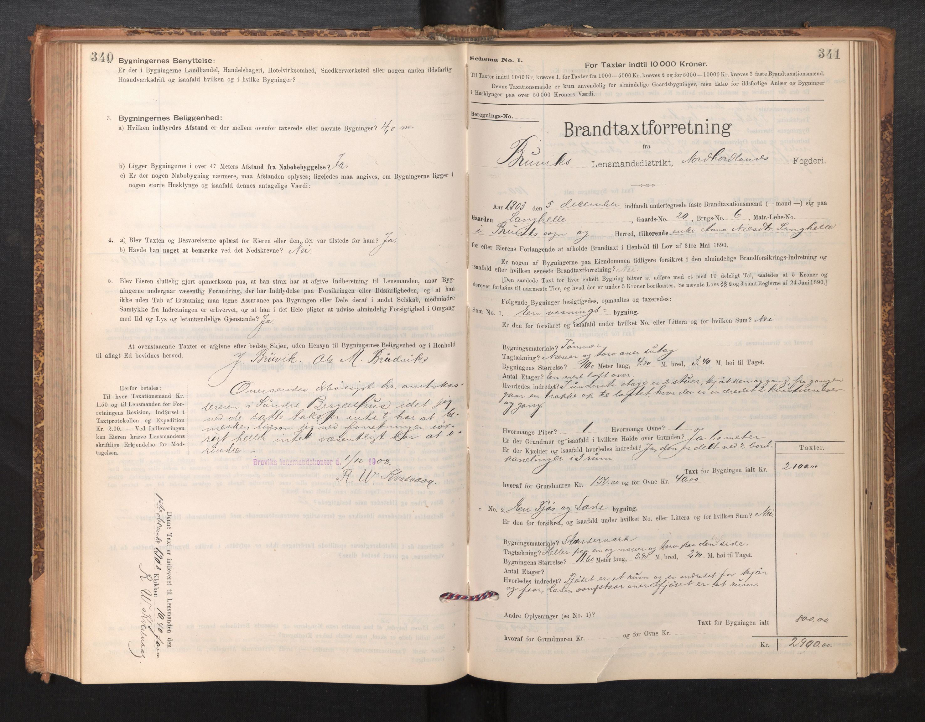 Lensmannen i Bruvik, SAB/A-31301/0012/L0006: Branntakstprotokoll, skjematakst, 1894-1906, s. 340-341