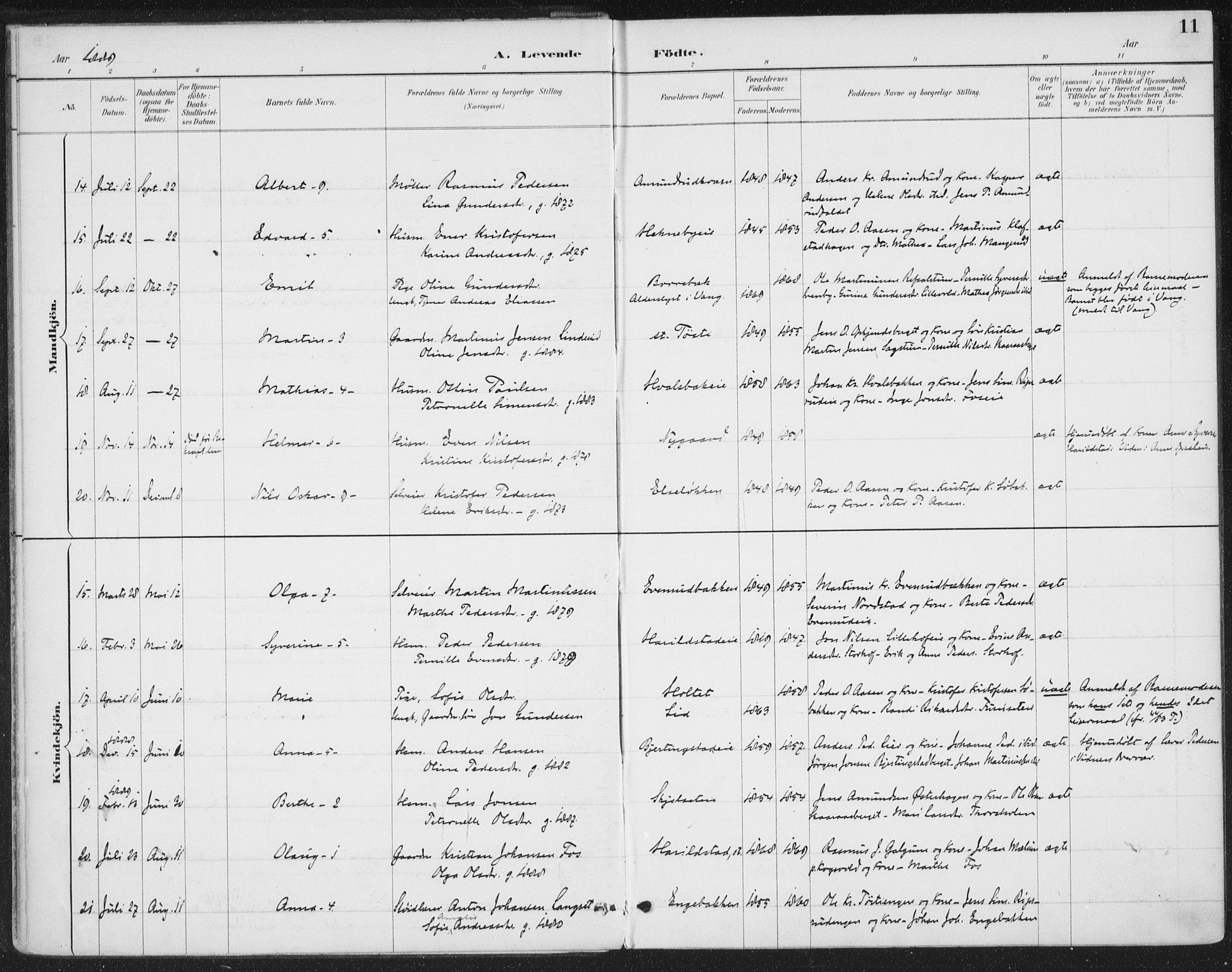 Romedal prestekontor, AV/SAH-PREST-004/K/L0008: Ministerialbok nr. 8, 1887-1905, s. 11