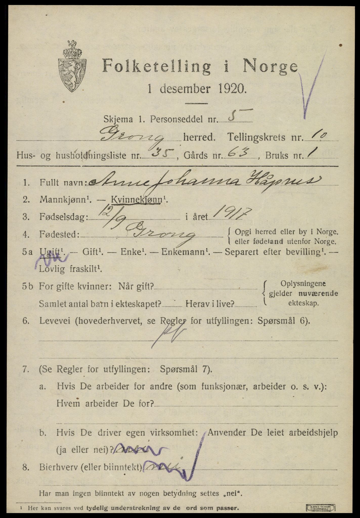 SAT, Folketelling 1920 for 1742 Grong herred, 1920, s. 6041