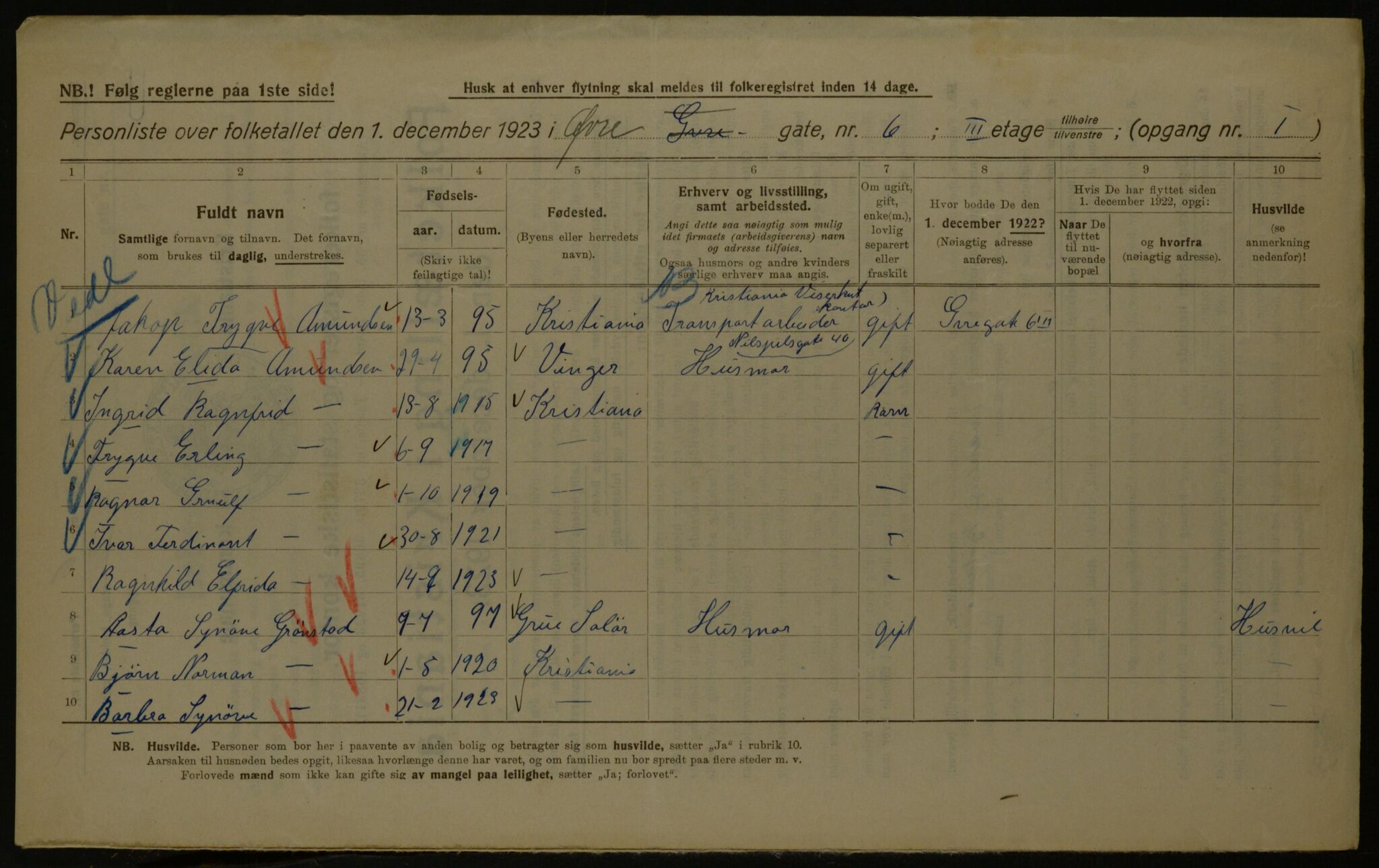 OBA, Kommunal folketelling 1.12.1923 for Kristiania, 1923, s. 143121