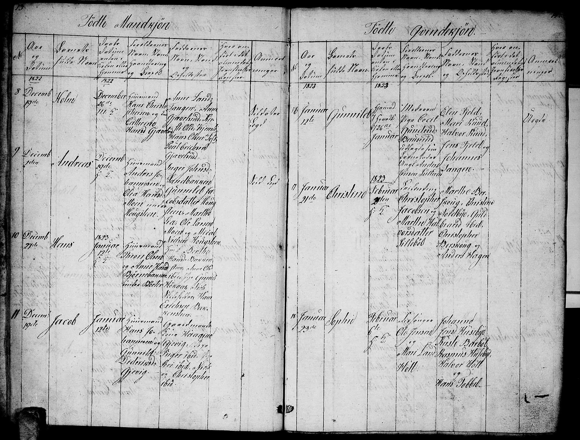 Enebakk prestekontor Kirkebøker, AV/SAO-A-10171c/G/Ga/L0002: Klokkerbok nr. I 2, 1822-1833, s. 13-14