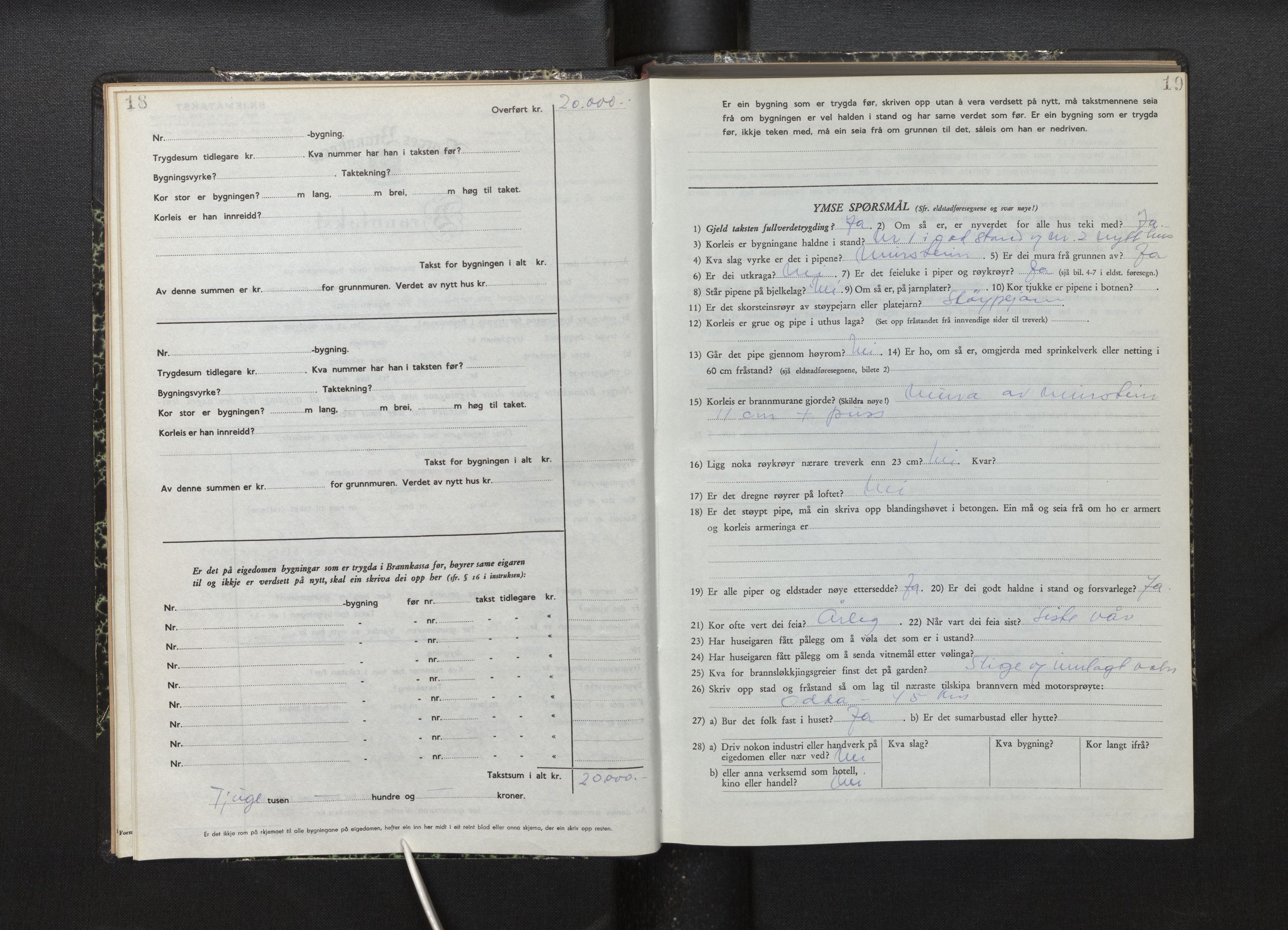 Lensmannen i Røldal, AV/SAB-A-34501/0012/L0005: Branntakstprotokoll, skjematakst, 1951-1963, s. 18-19