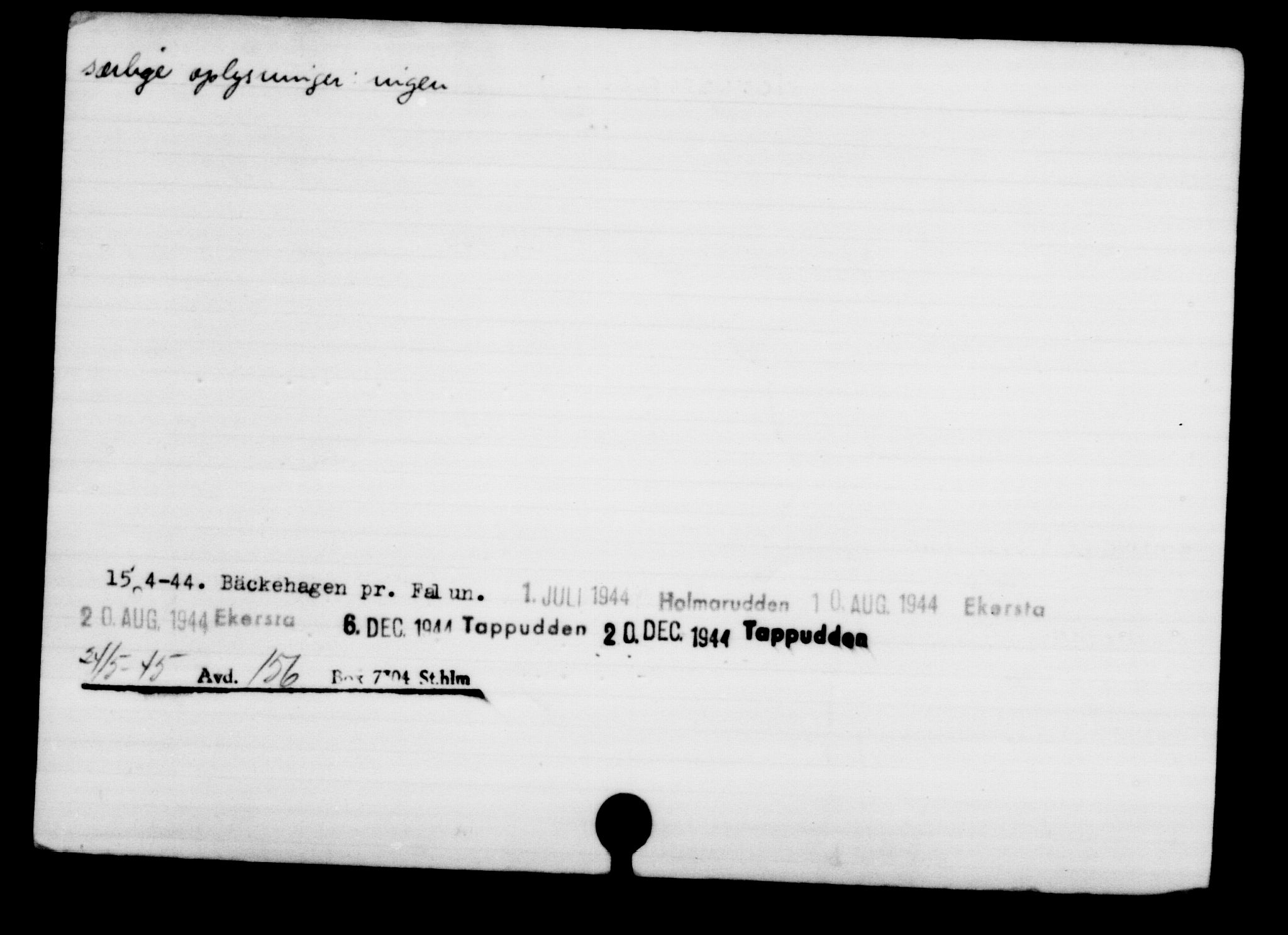 Utenriksstasjonene, Legasjonen i Stockholm, Flyktningkontoret, AV/RA-S-6753/V/Va/L0001: Kjesäterkartoteket, flyktninger med registreringsnr. 1-1000, 1940-1945, s. 1324