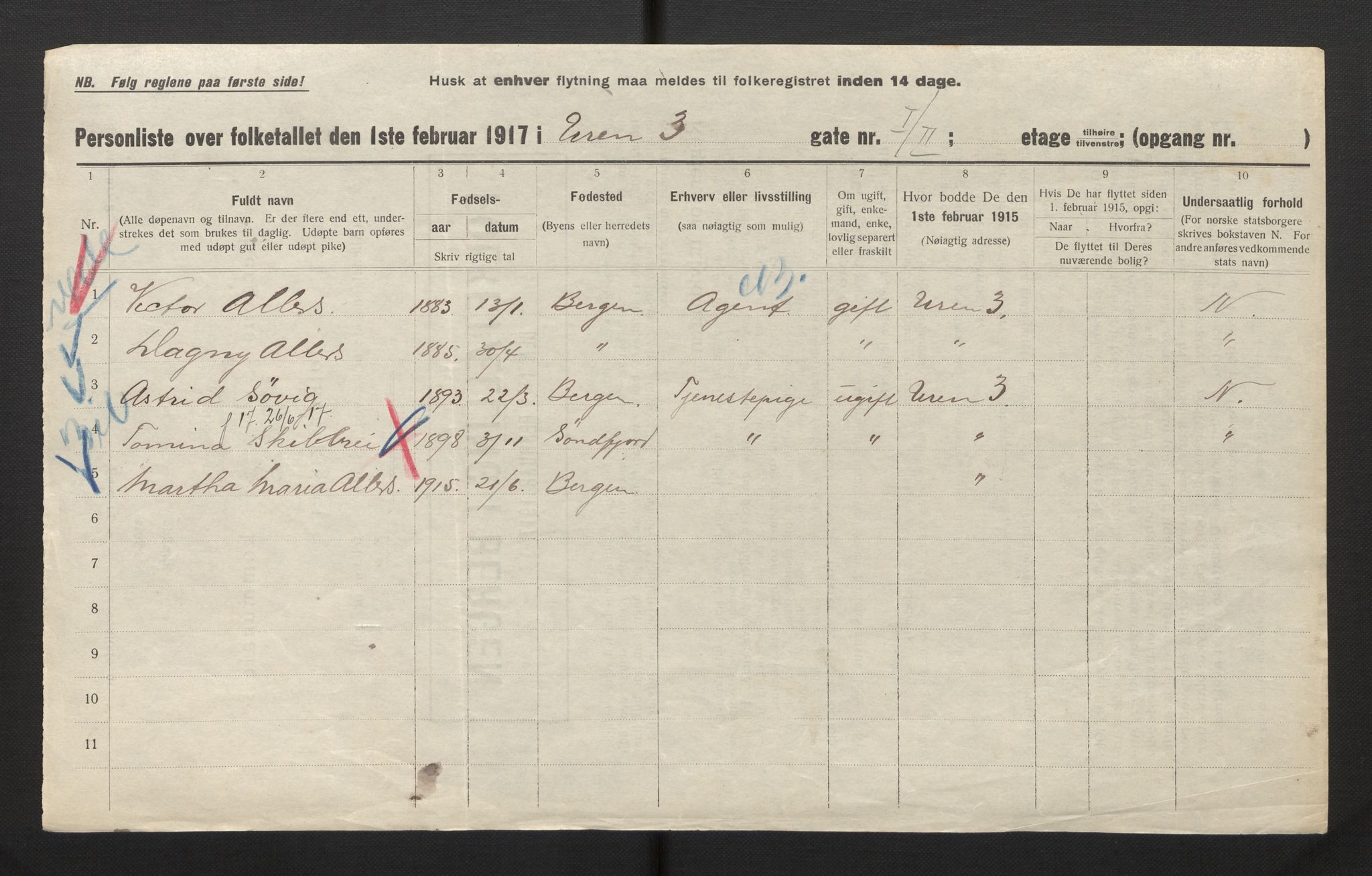 SAB, Kommunal folketelling 1917 for Bergen kjøpstad, 1917, s. 43445