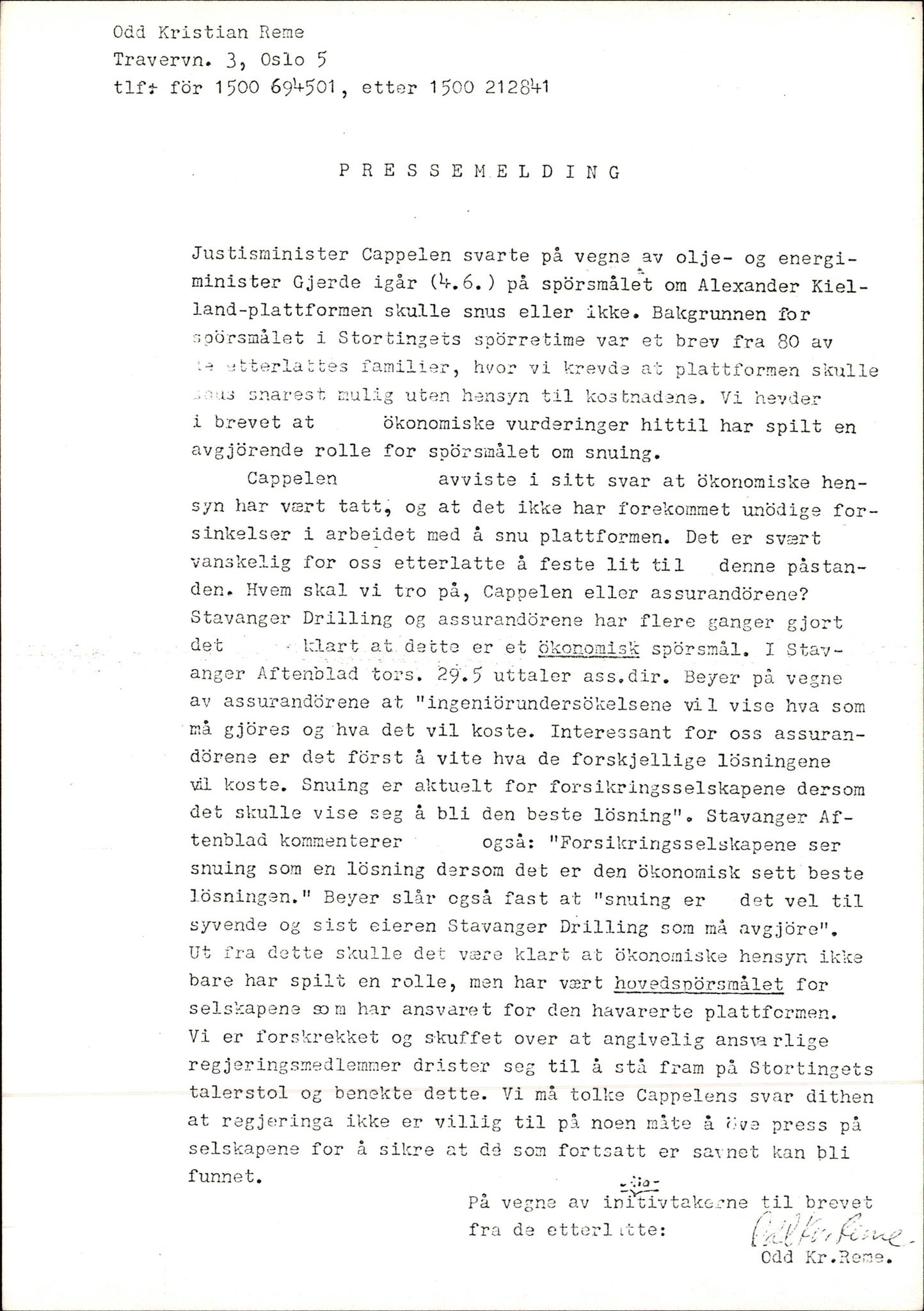 Pa 1660 - Kielland- fondet, SAST/A-102242/X/Xa/L0001: Rapport til overlevende og etterlatte/ Kielland Bulletin, 1980-1998