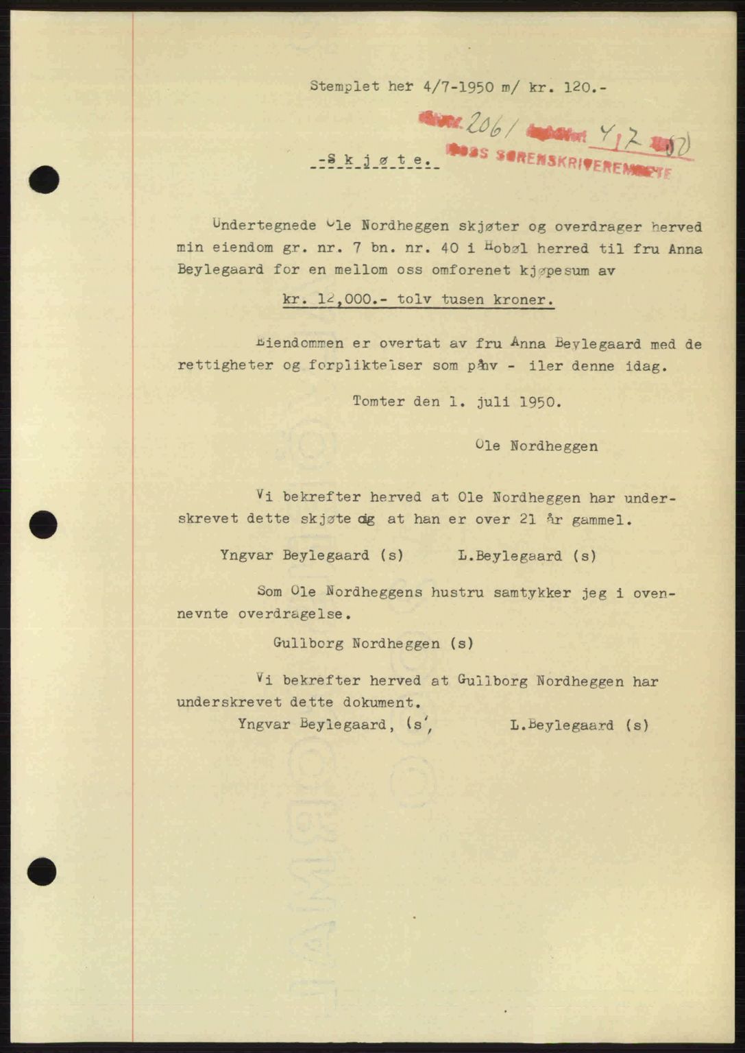 Moss sorenskriveri, SAO/A-10168: Pantebok nr. A26, 1950-1950, Dagboknr: 2061/1950
