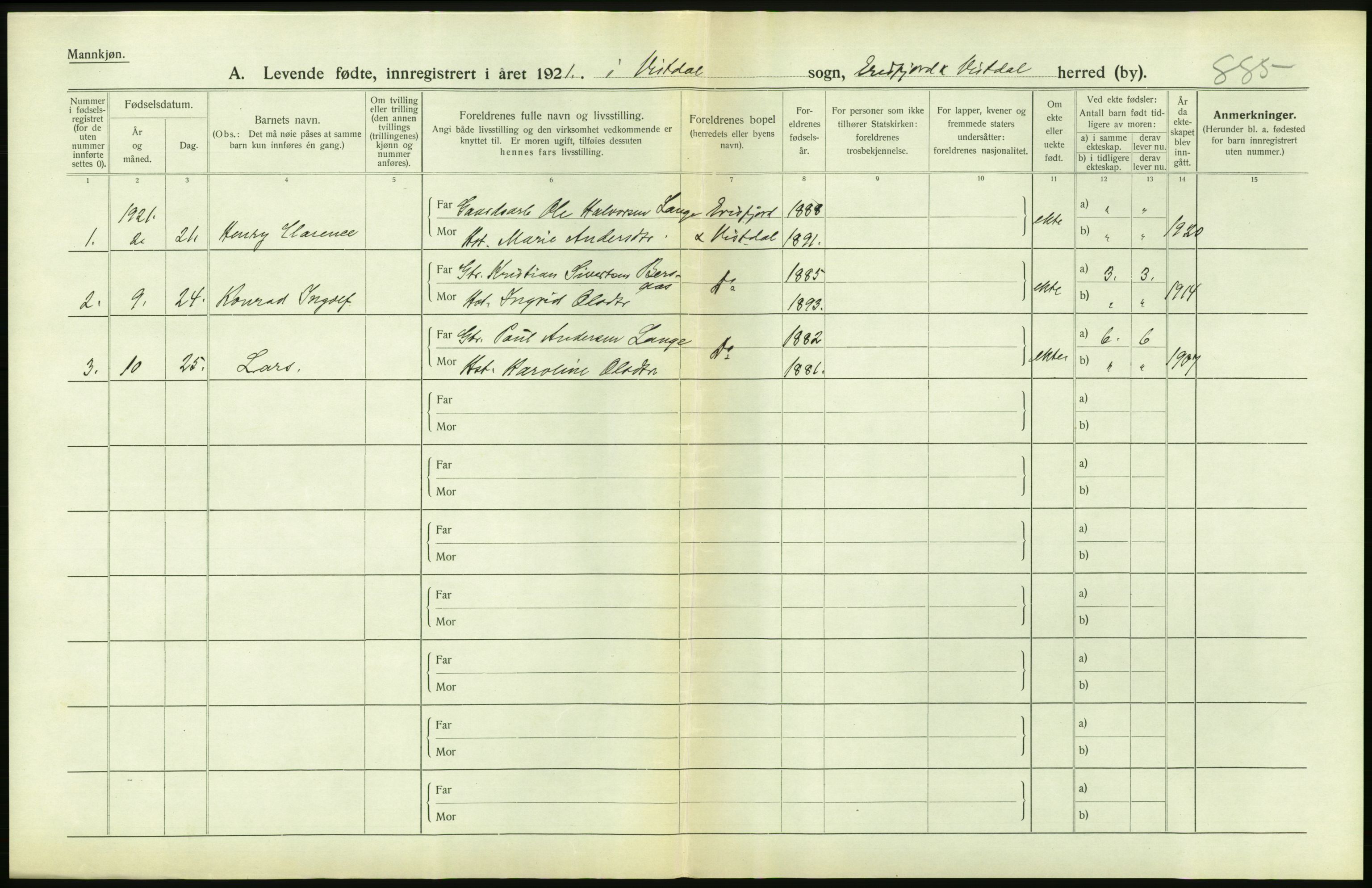 Statistisk sentralbyrå, Sosiodemografiske emner, Befolkning, RA/S-2228/D/Df/Dfc/Dfca/L0040: Møre fylke: Levendefødte menn og kvinner. Bygder., 1921, s. 366