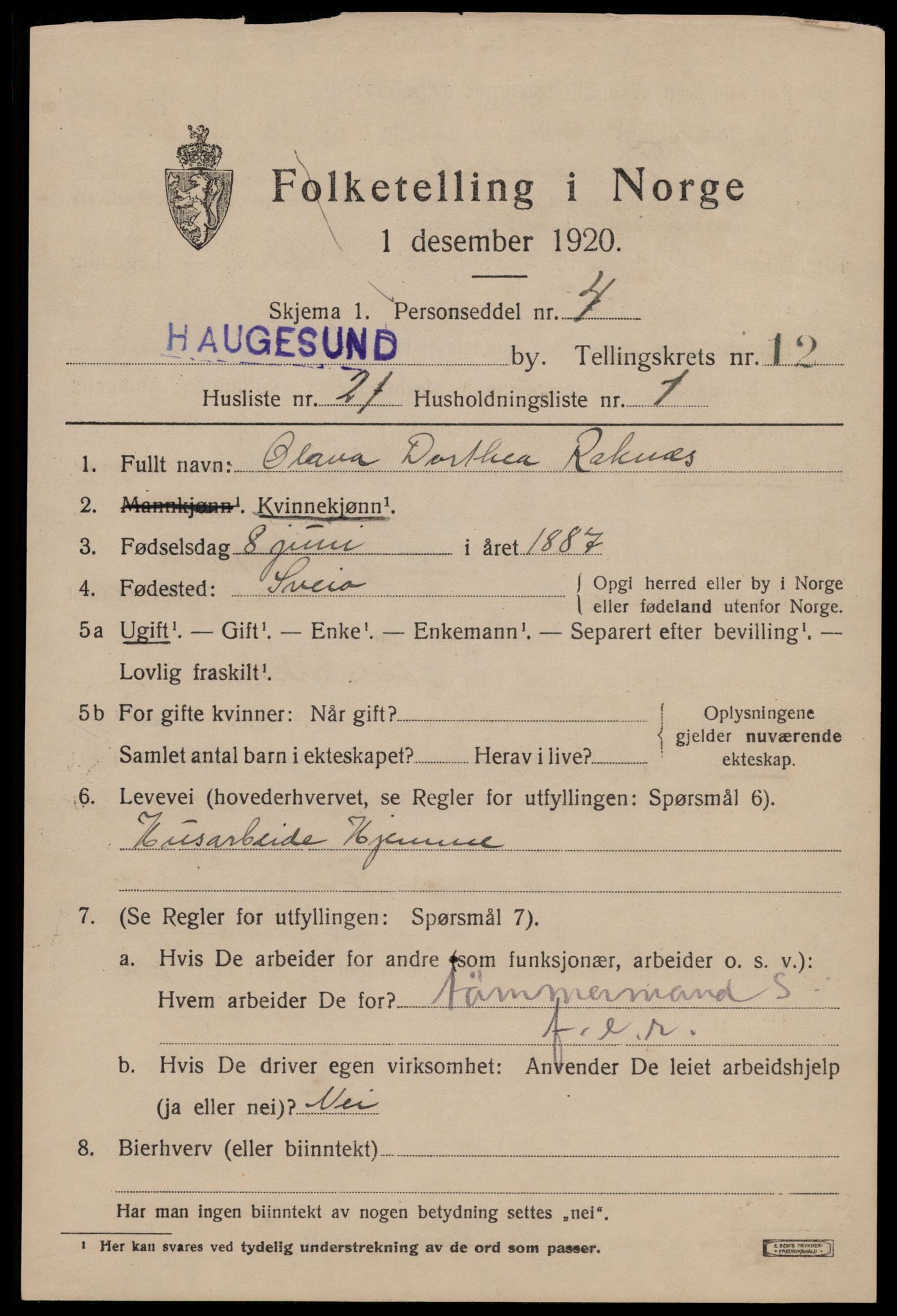 SAST, Folketelling 1920 for 1106 Haugesund kjøpstad, 1920, s. 38351