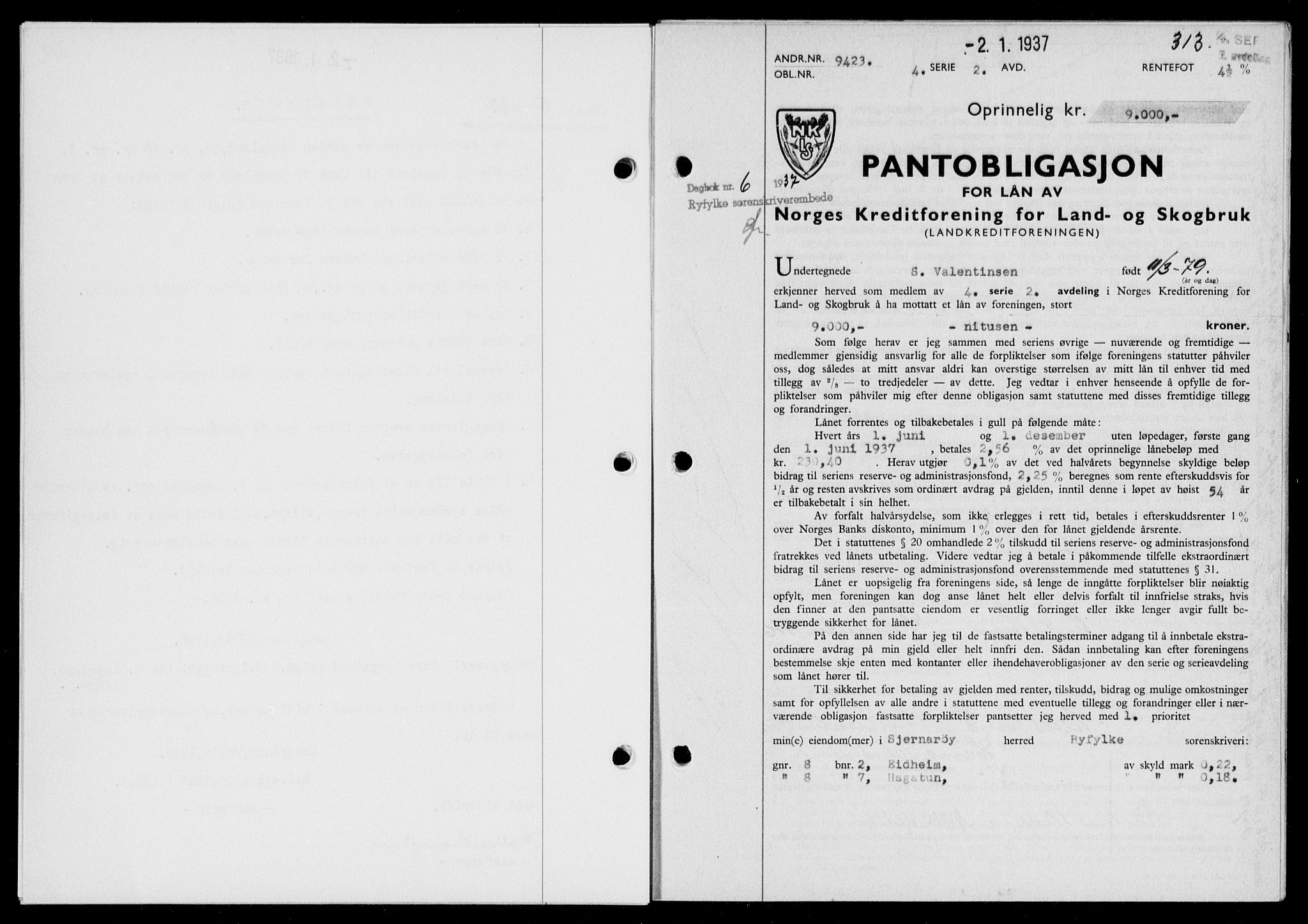 Ryfylke tingrett, SAST/A-100055/001/II/IIB/L0074: Pantebok nr. 53, 1936-1937, Dagboknr: 6/1937