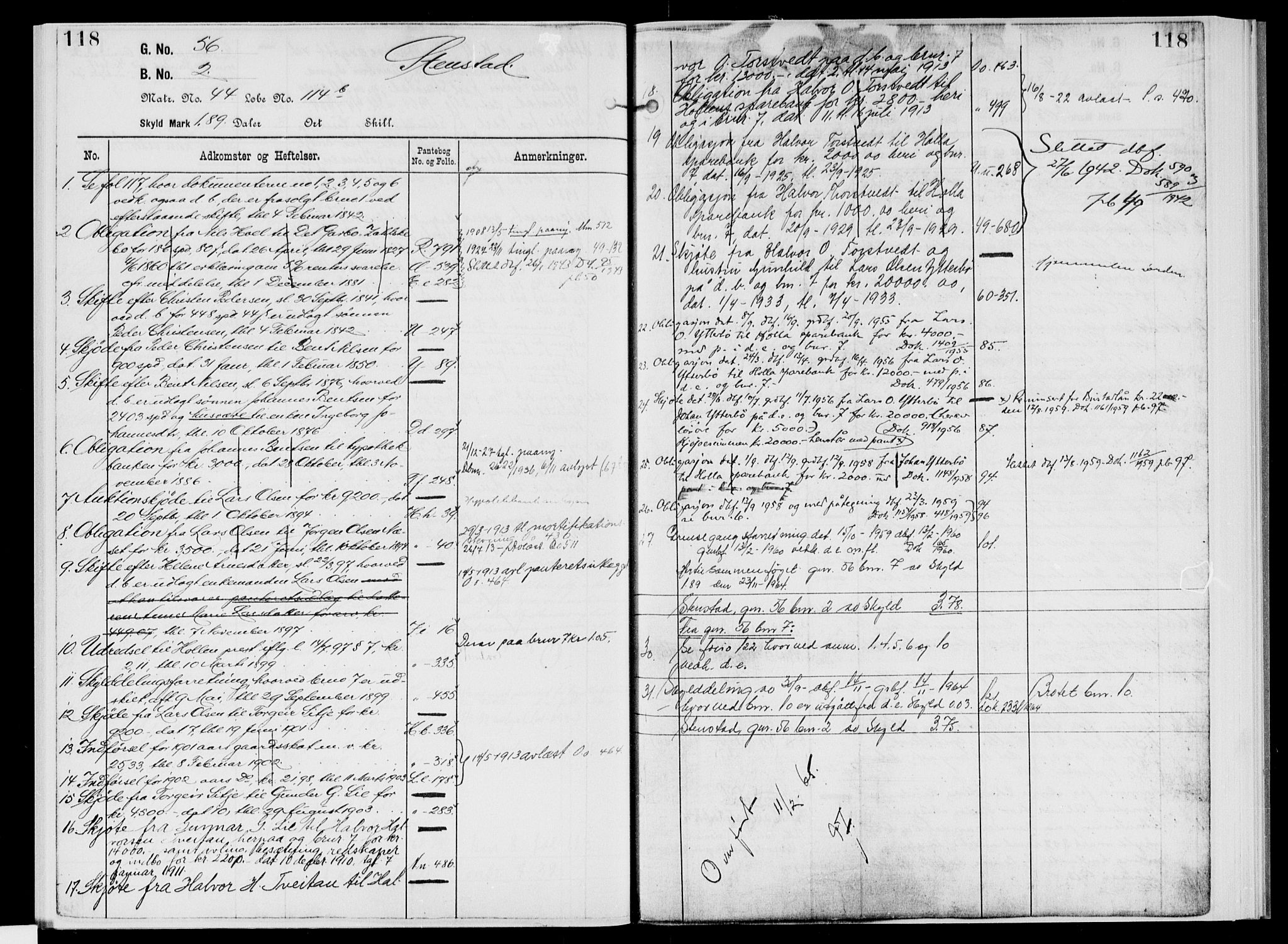 Nedre Telemark sorenskriveri, AV/SAKO-A-135/G/Gb/Gbg/L0003: Panteregister nr. VII 3, s. 118