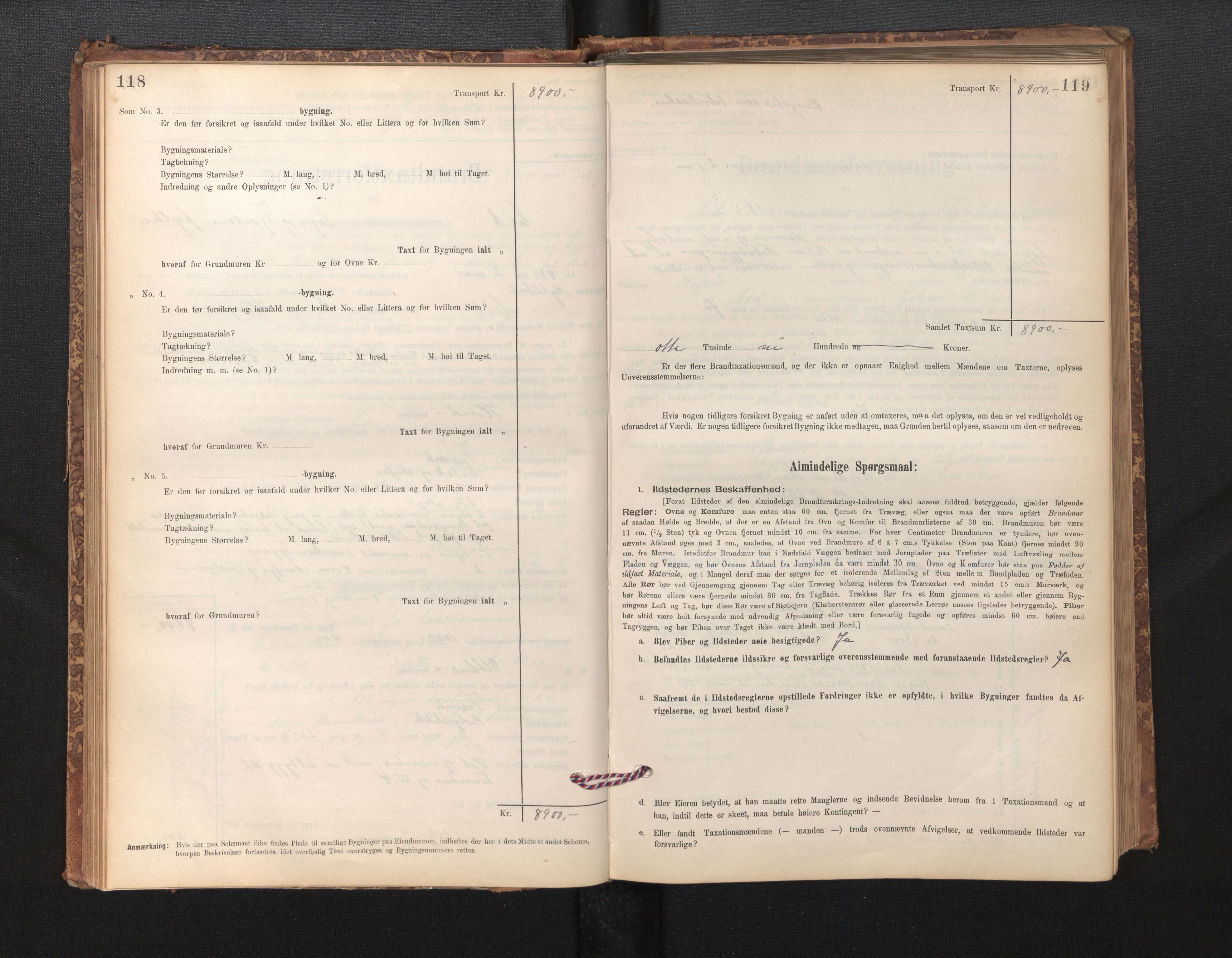 Lensmannen i Eid, SAB/A-27001/0012/L0007: Branntakstprotokoll, skjematakst, 1896-1929, s. 118-119