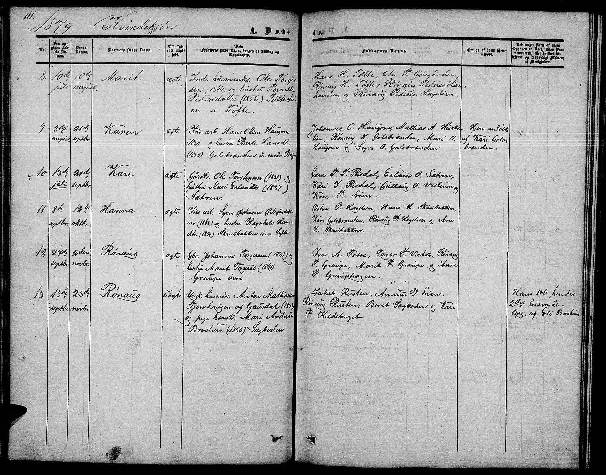 Nord-Fron prestekontor, AV/SAH-PREST-080/H/Ha/Hab/L0002: Klokkerbok nr. 2, 1851-1883, s. 111