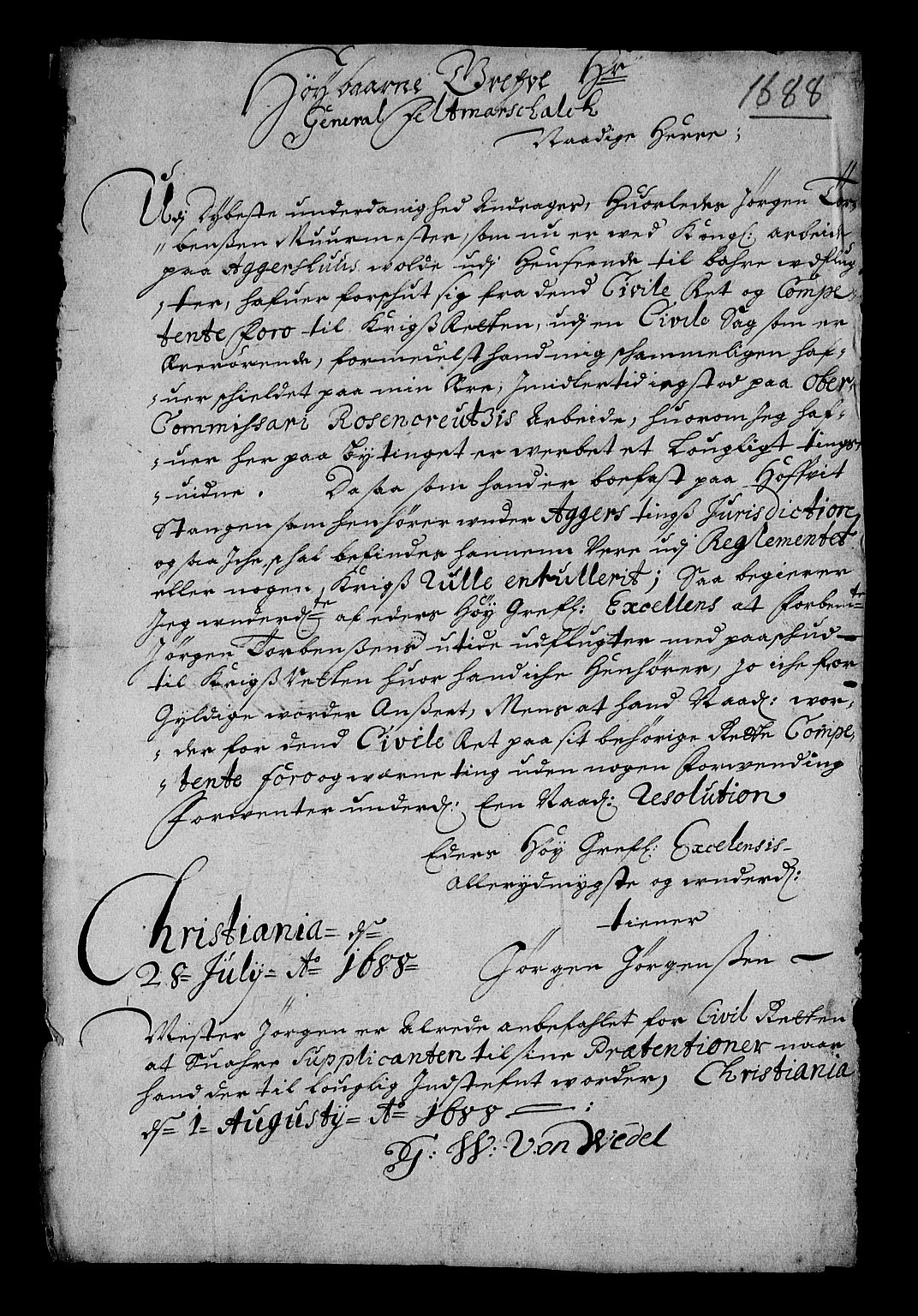 Stattholderembetet 1572-1771, RA/EA-2870/Af/L0002: Avskrifter av vedlegg til originale supplikker, nummerert i samsvar med supplikkbøkene, 1687-1689, s. 193