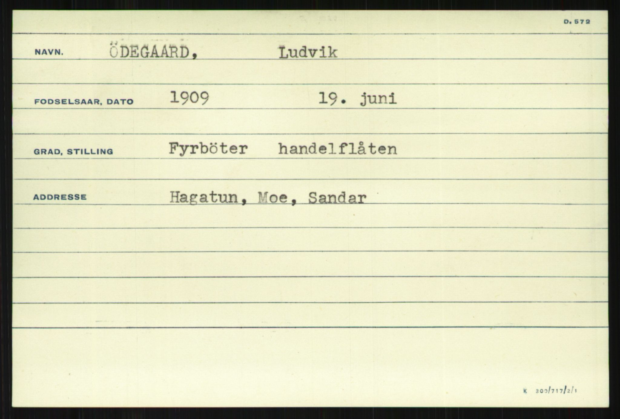 Direktoratet for sjømenn, AV/RA-S-3545/G/Gi/L0009: Kartotek over krigsdekorasjoner tildelt nordmenn under krigen, 1940-1945, s. 1443