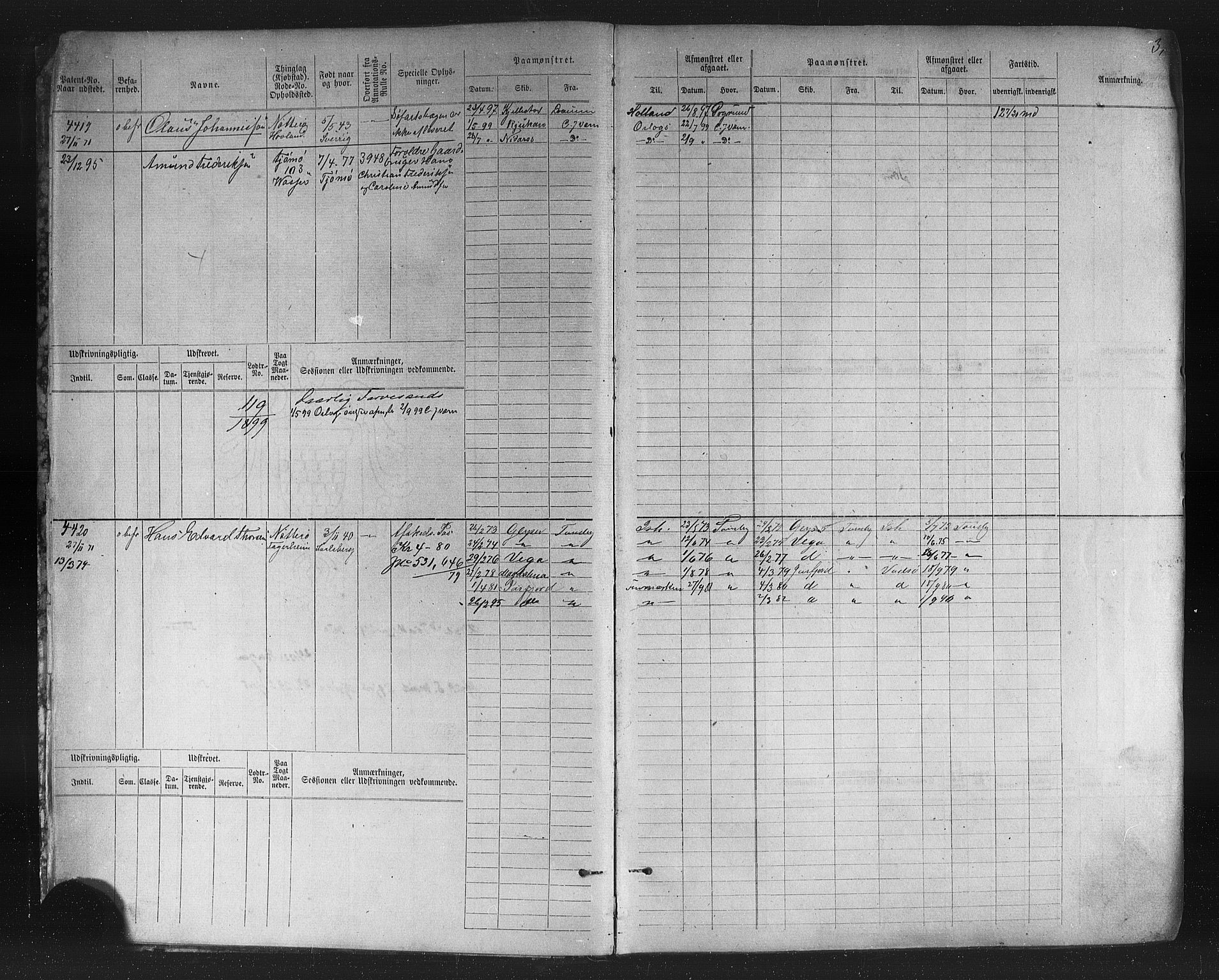 Tønsberg innrulleringskontor, SAKO/A-786/F/Fc/Fcb/L0005: Hovedrulle Patent nr. 4415-5616, 1871, s. 5