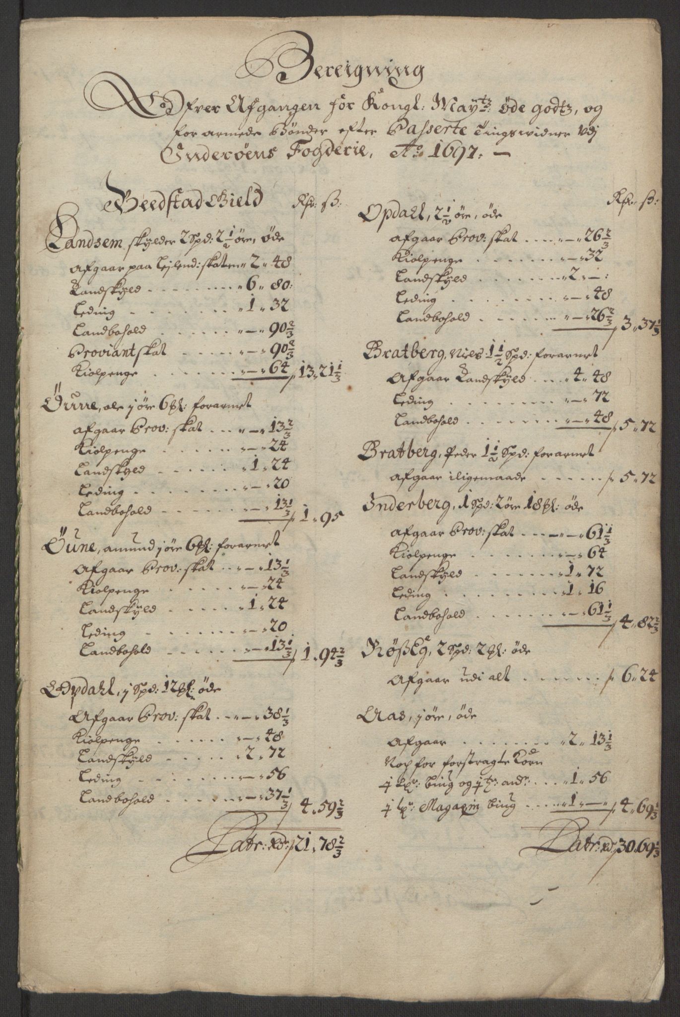 Rentekammeret inntil 1814, Reviderte regnskaper, Fogderegnskap, AV/RA-EA-4092/R63/L4309: Fogderegnskap Inderøy, 1695-1697, s. 532