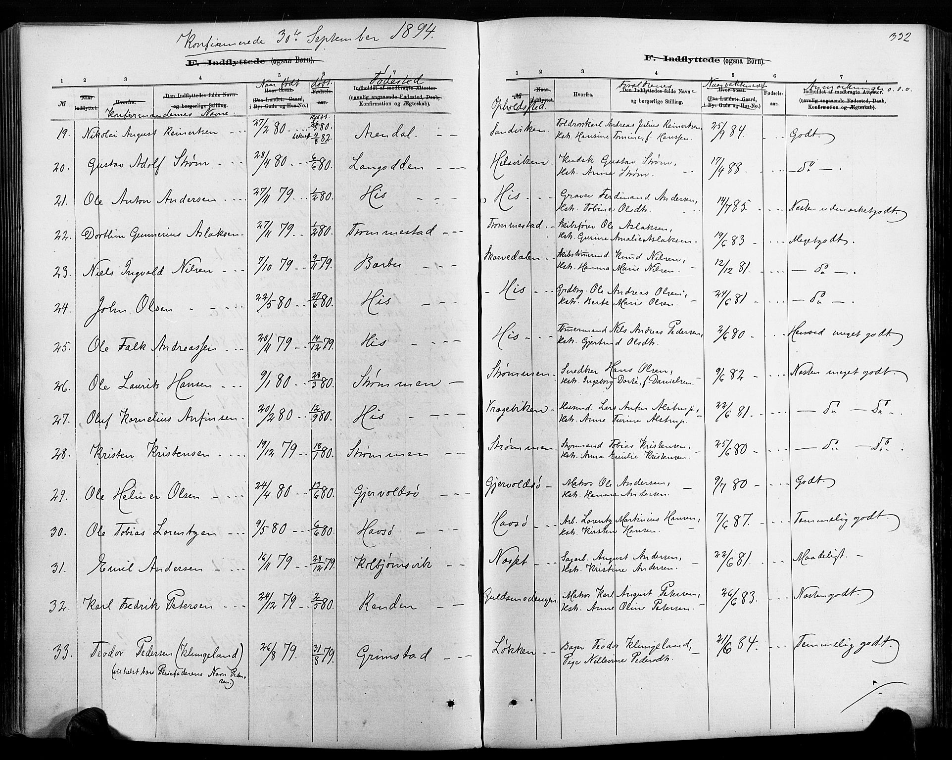 Hisøy sokneprestkontor, AV/SAK-1111-0020/F/Fa/L0003: Ministerialbok nr. A 3, 1881-1894, s. 332