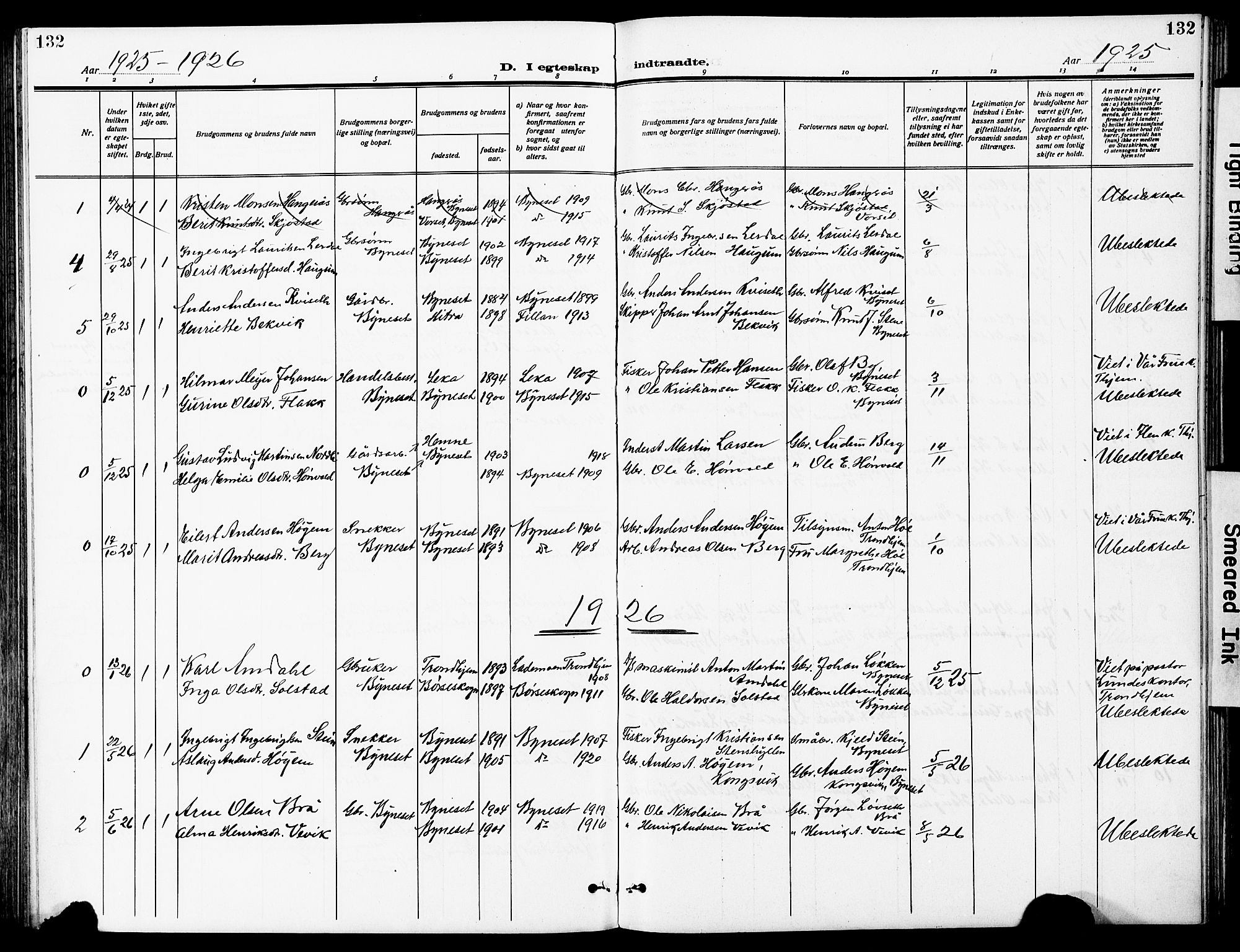 Ministerialprotokoller, klokkerbøker og fødselsregistre - Sør-Trøndelag, AV/SAT-A-1456/612/L0388: Klokkerbok nr. 612C04, 1909-1929, s. 132